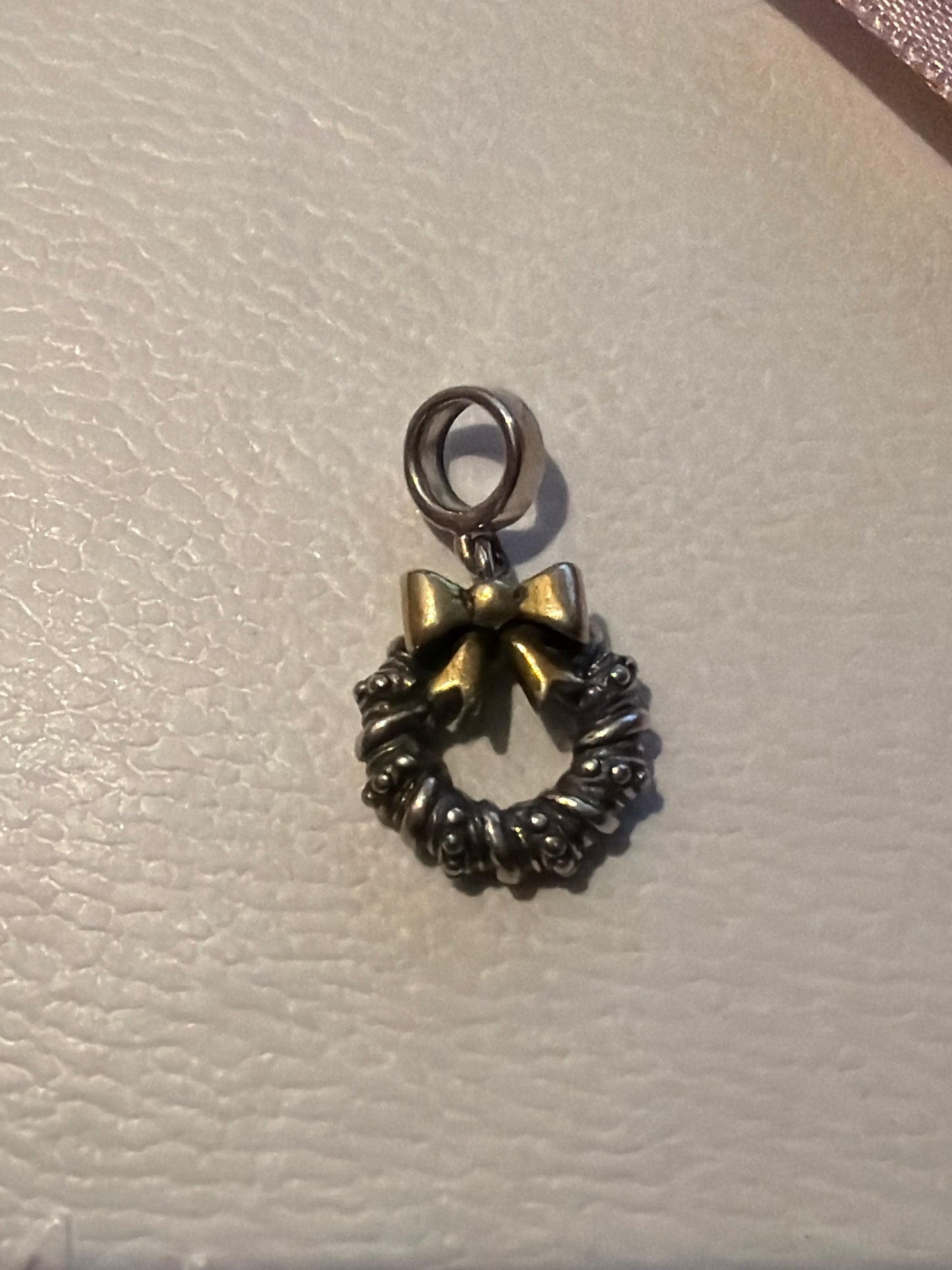 Sterling Silver Two Tone Bow Enamel Dangle Charm
