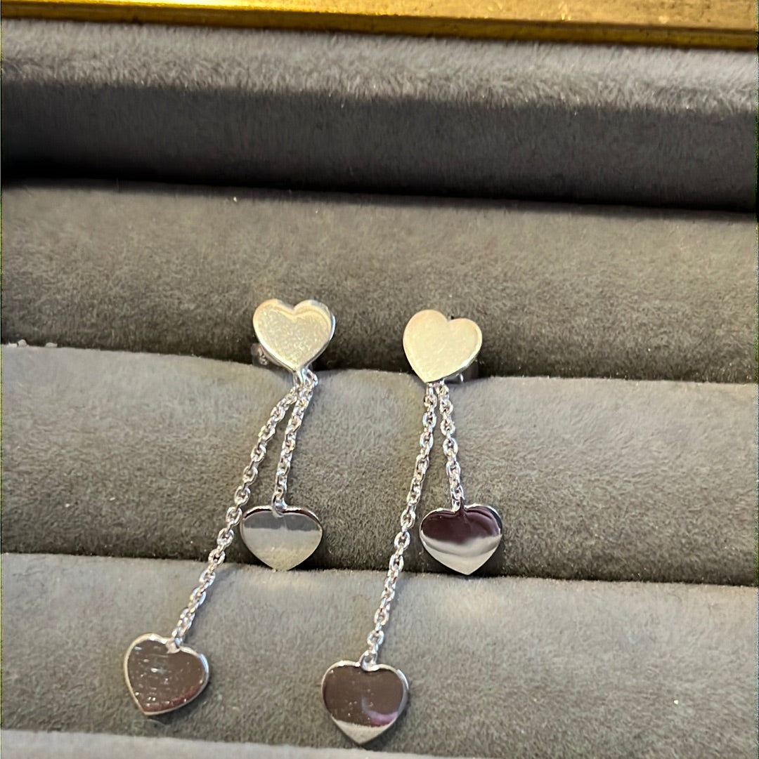 Brand New Sterling Silver Heart Double Dangle Earrings