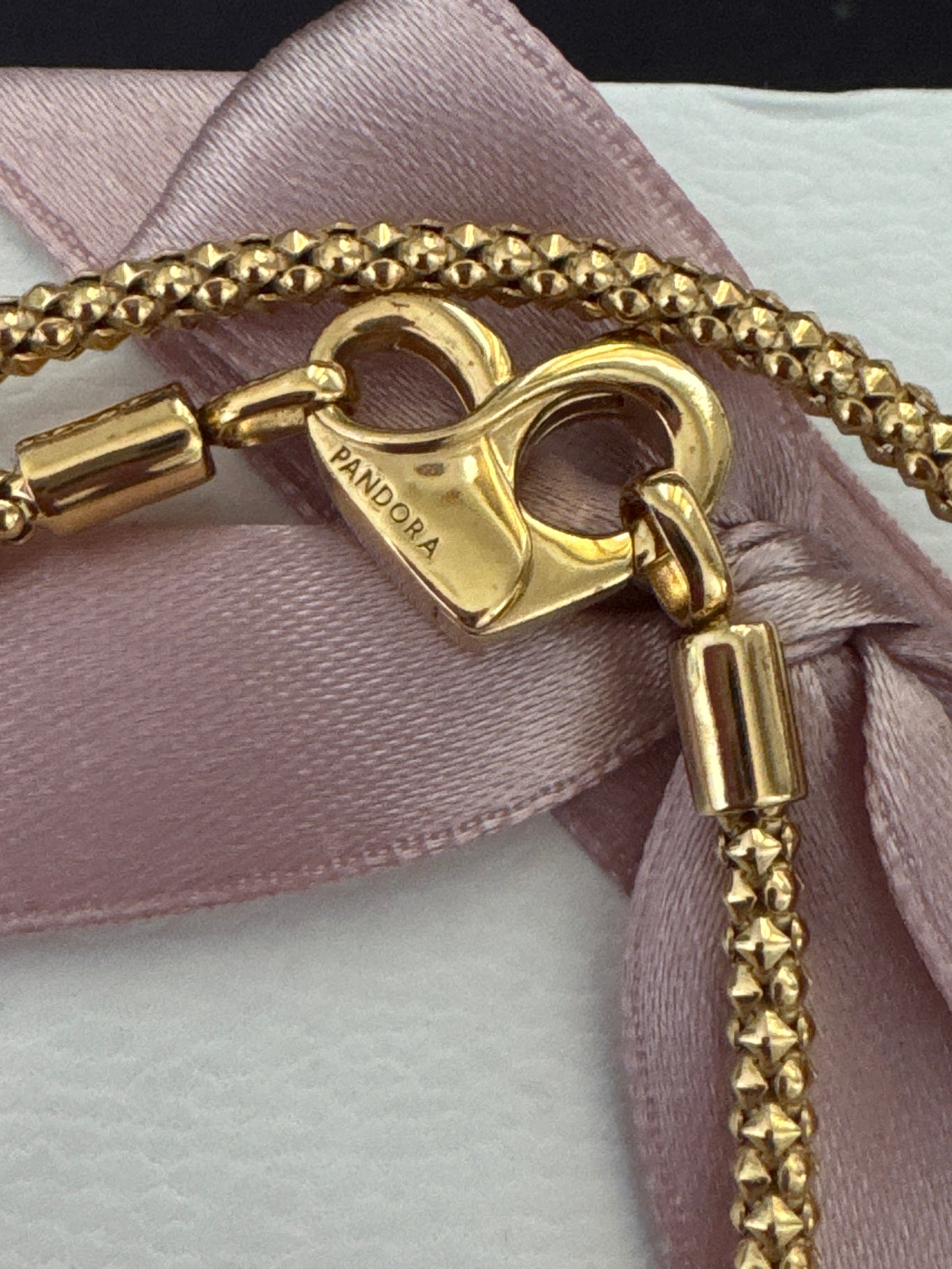 Genuine Pandora Gold Plated New Style Studded Chain Heart Necklace 45cm