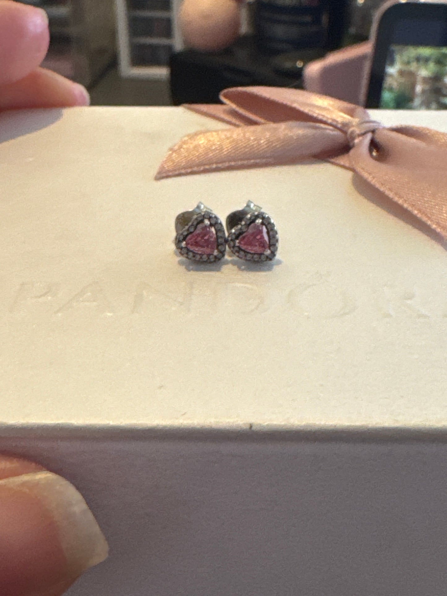 Genuine Pandora Pink CZ Elevated Heart Earrings Studs