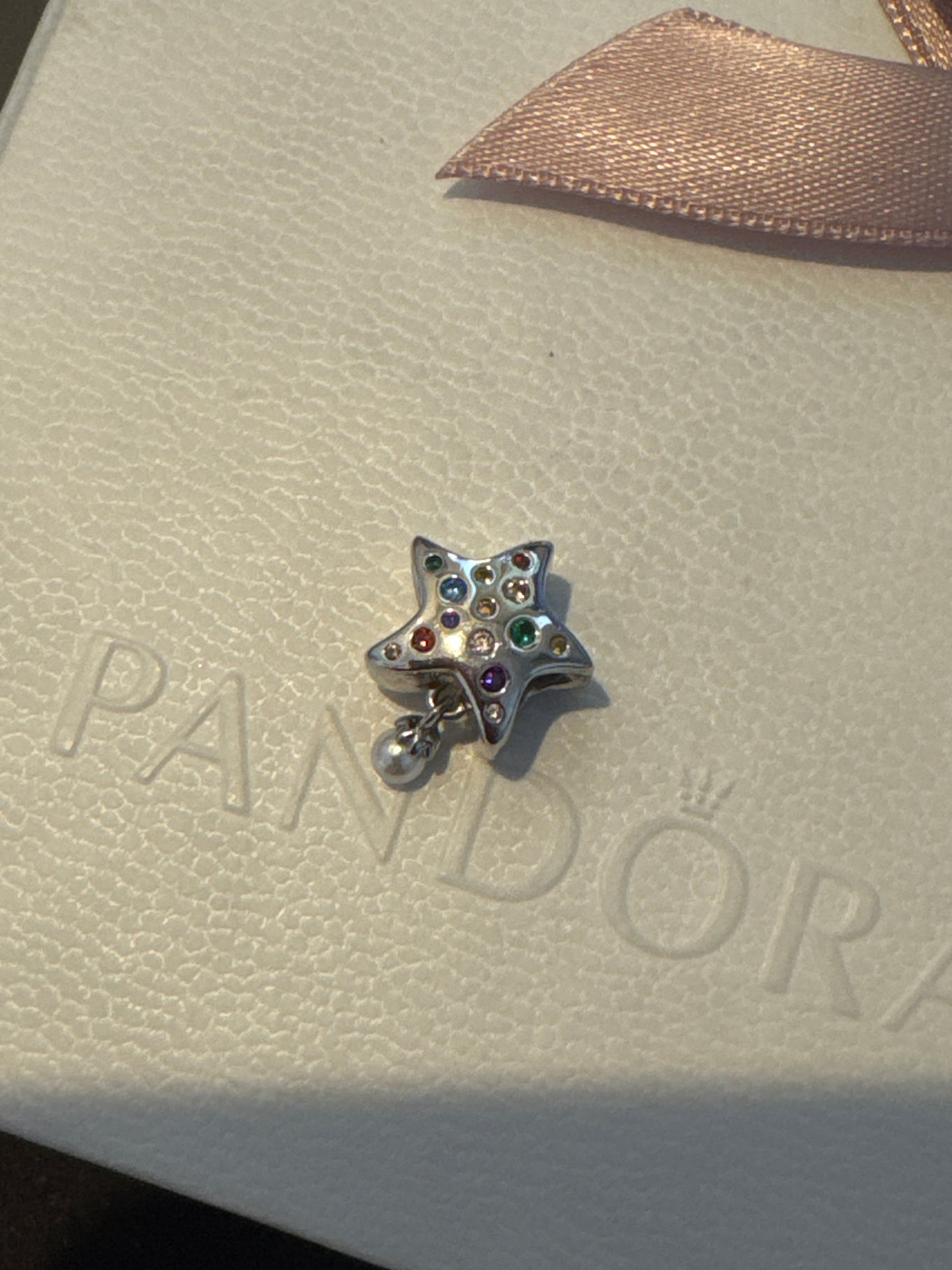 Genuine Gnoce Colourful Cz Star with Pearl Dangle Charm