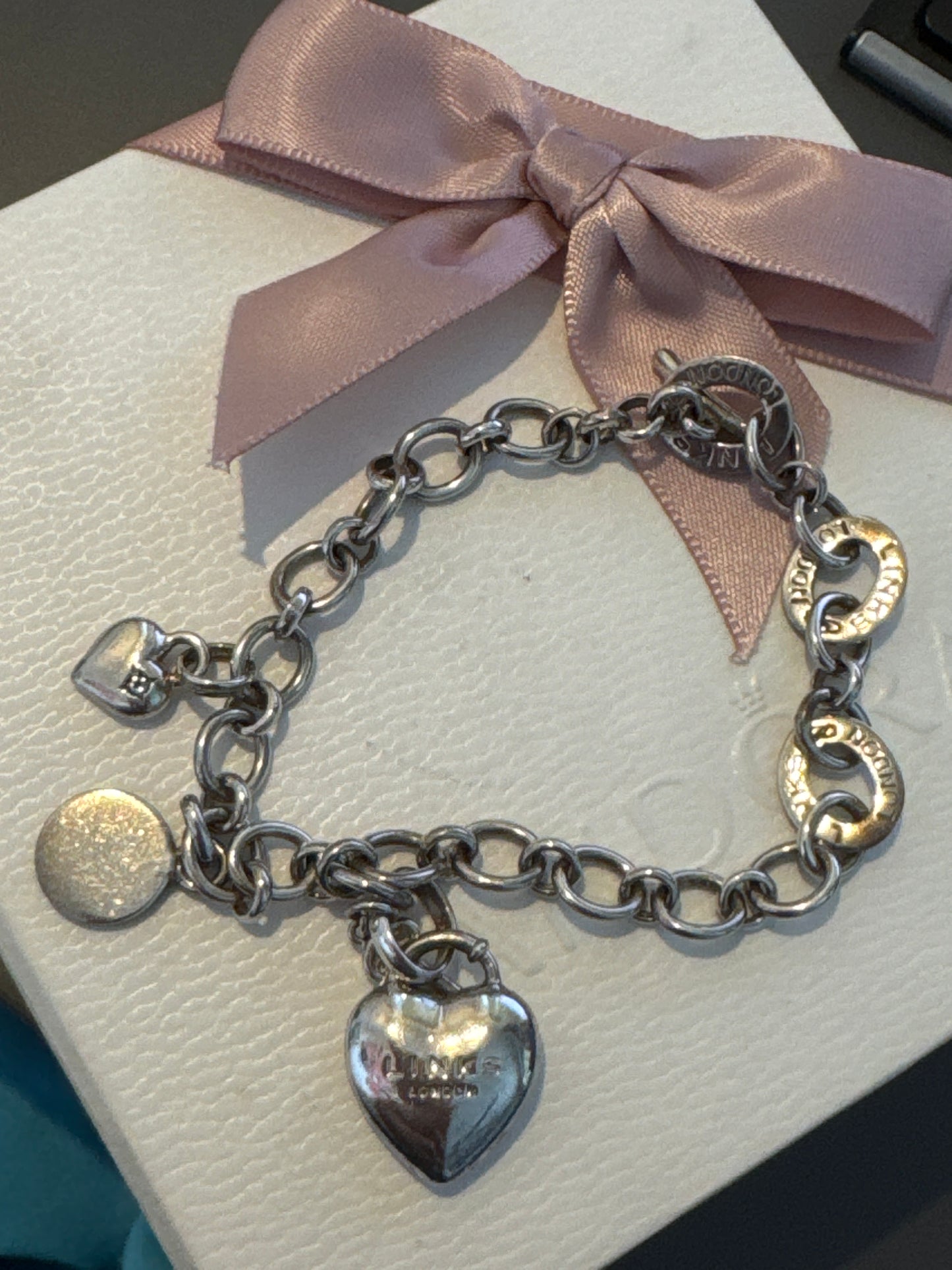 Genuine Links of London Charm Bracelet With 3 Charms 17cm SMALL