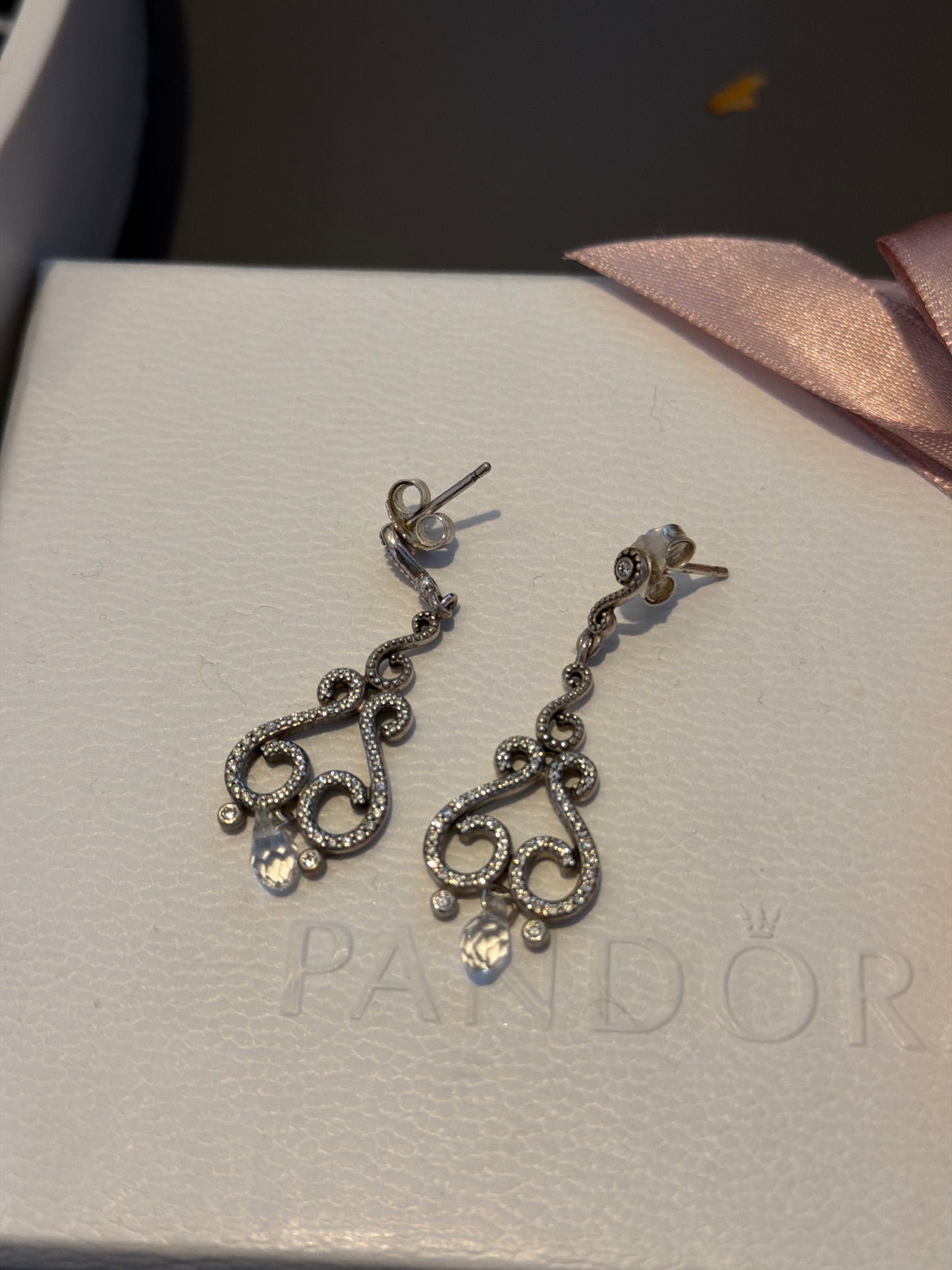Genuine Pandora Swirling Chandelier RARE HTF Dangle Earrings