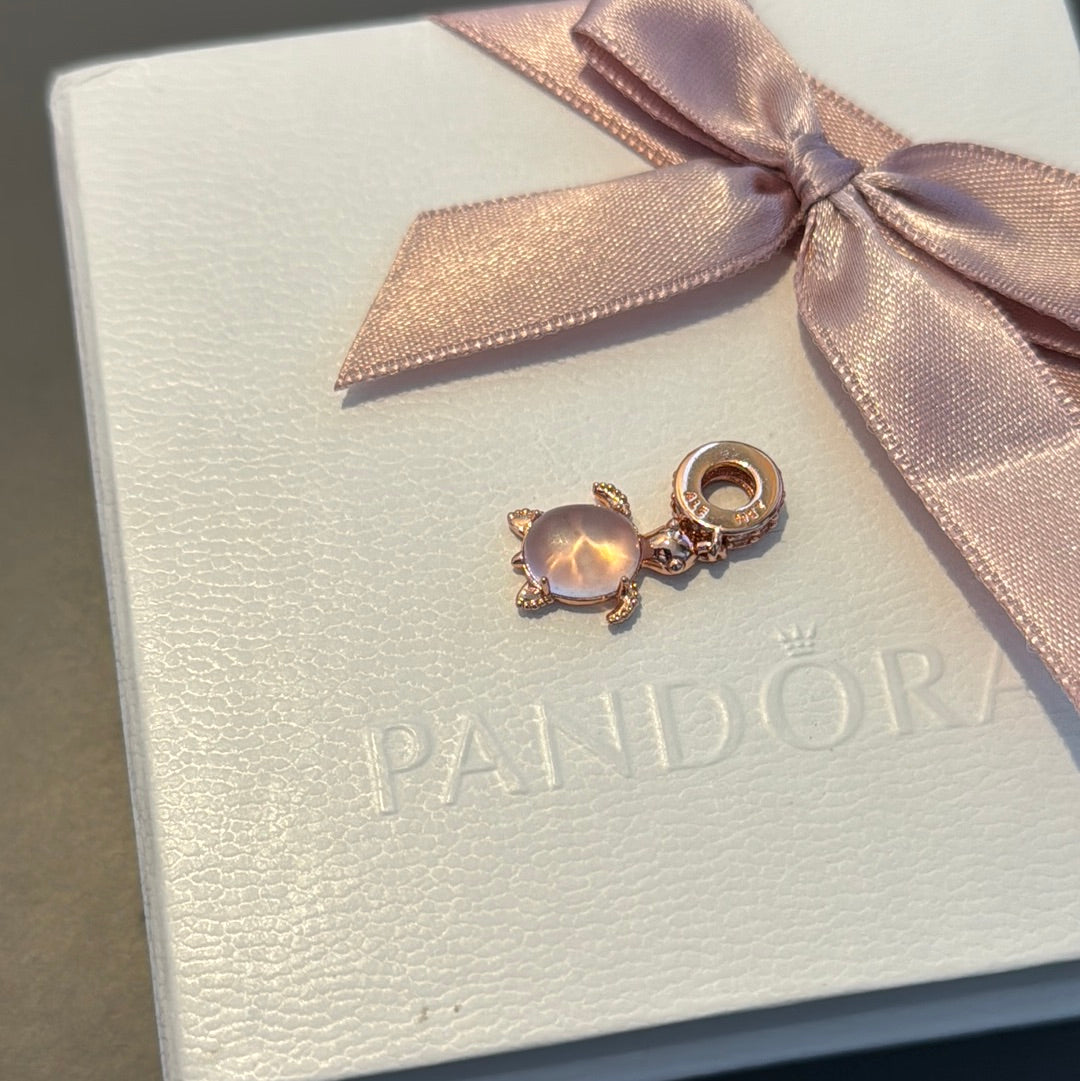 Genuine Pandora Rose Gold Pink Stoned Turtle, Summer Collection Dangle Charm