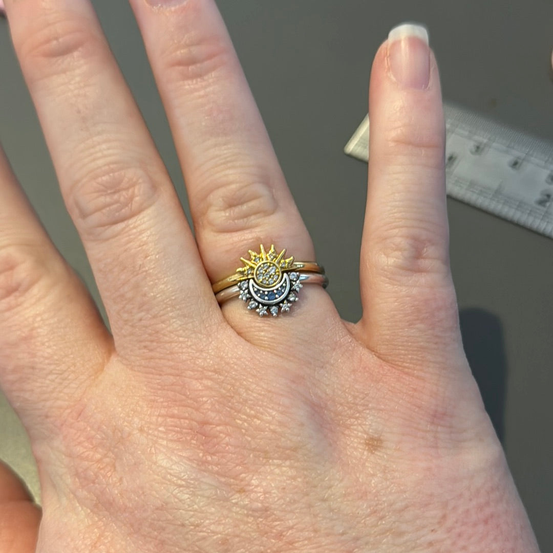 Genuine Pandora Pave Moon Ring & Shine Gold Sun Ring 54