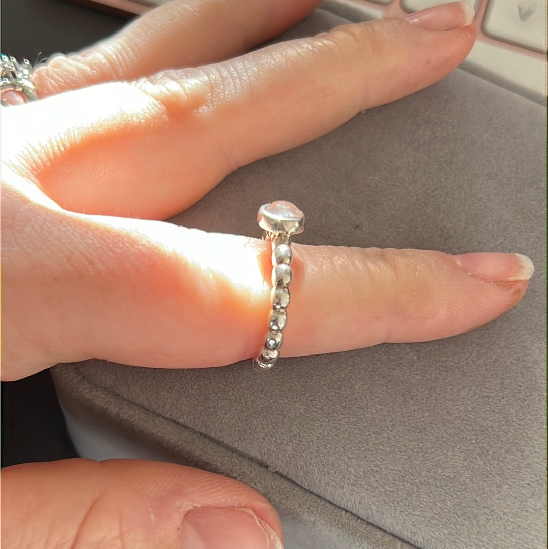 Genuine Pandora Clear Faceted Beaded Cabochon Ring in Size 55