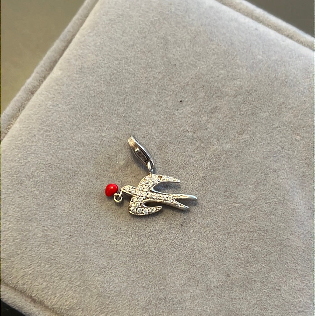 Genuine Thomas Sabo Pave Swallow Red Berry Dangle Charm