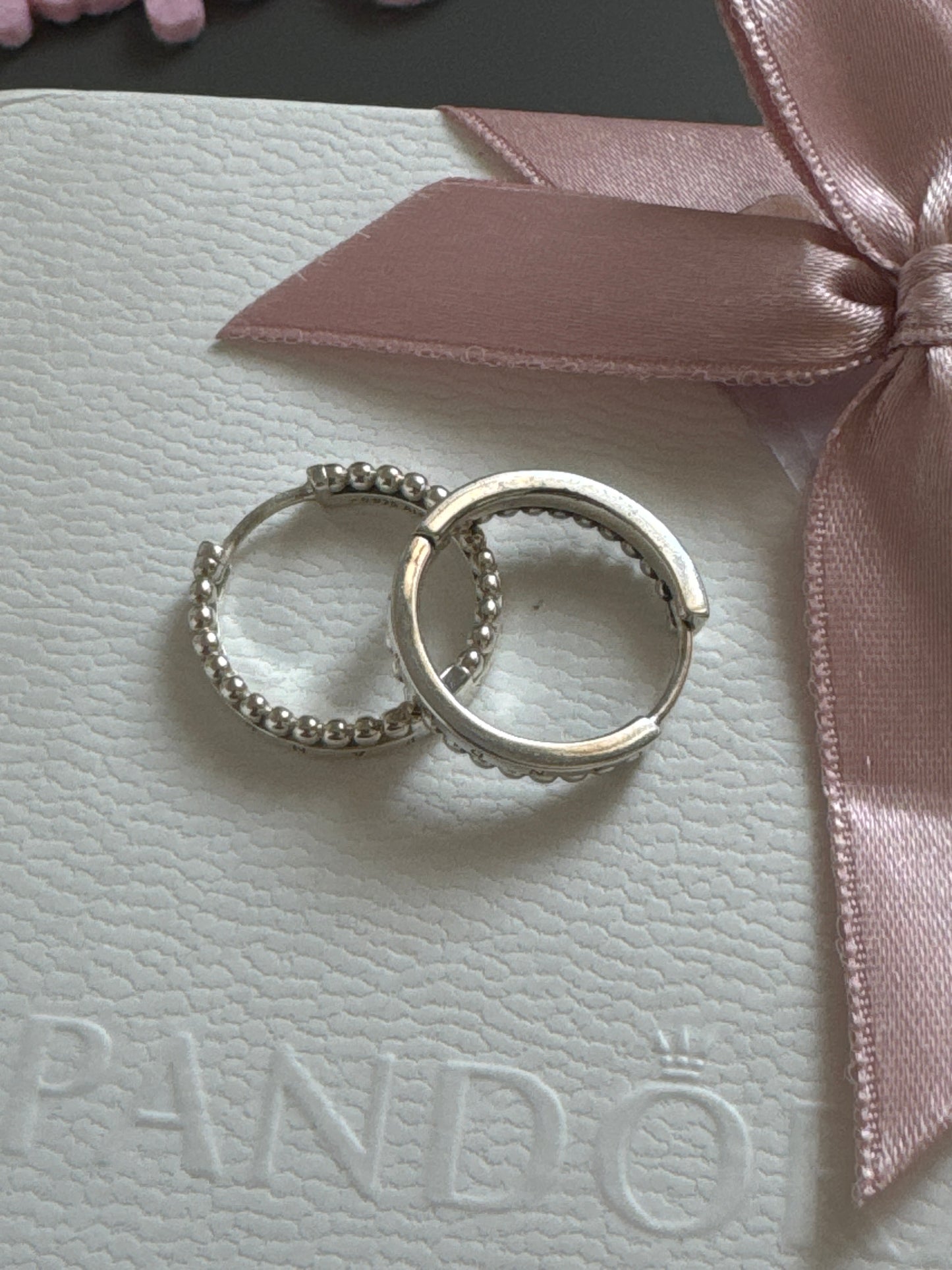 Genuine Pandora Signature Logo Hoops Beaded Double Earrings