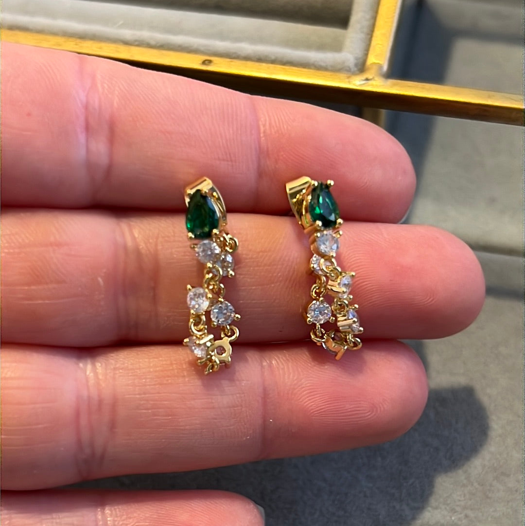 Brand New 14kt Gold Plated Green & Clear Stone Earrings Cuff