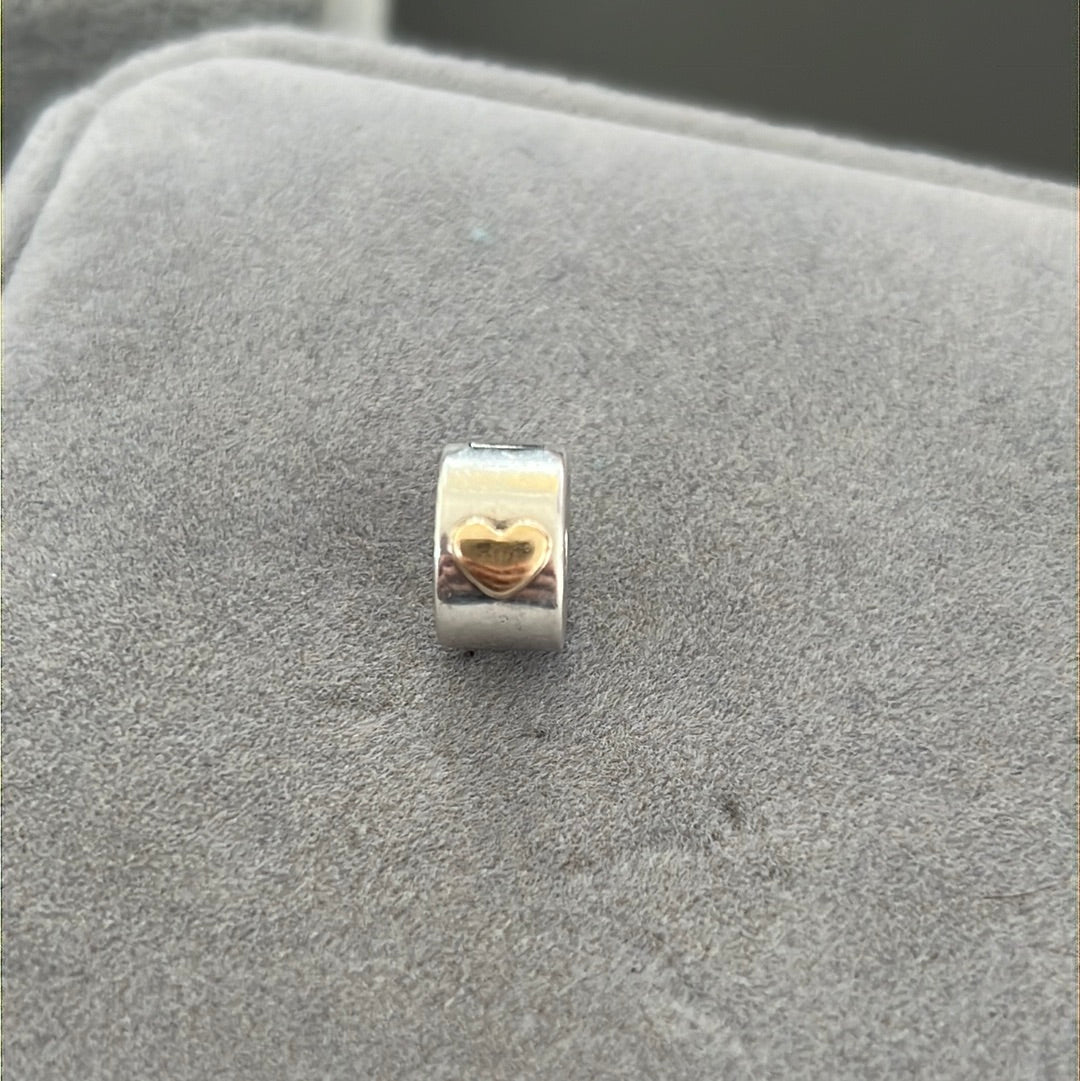 Genuine Pandora HTF Two Tone Solid Heart Gold Clip x2