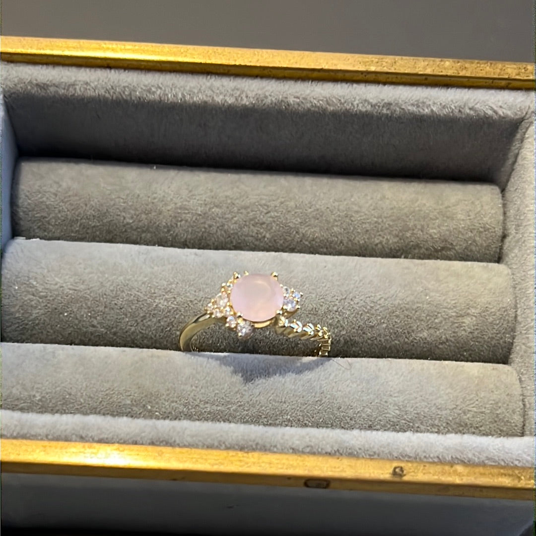 Brand New Sterling Silver Gold Plated Pave Light Pink Stone Ring 58