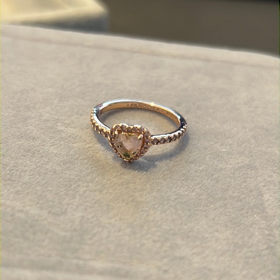 Genuine Pandora Rose Gold Pave Pink Stone Heart Ring