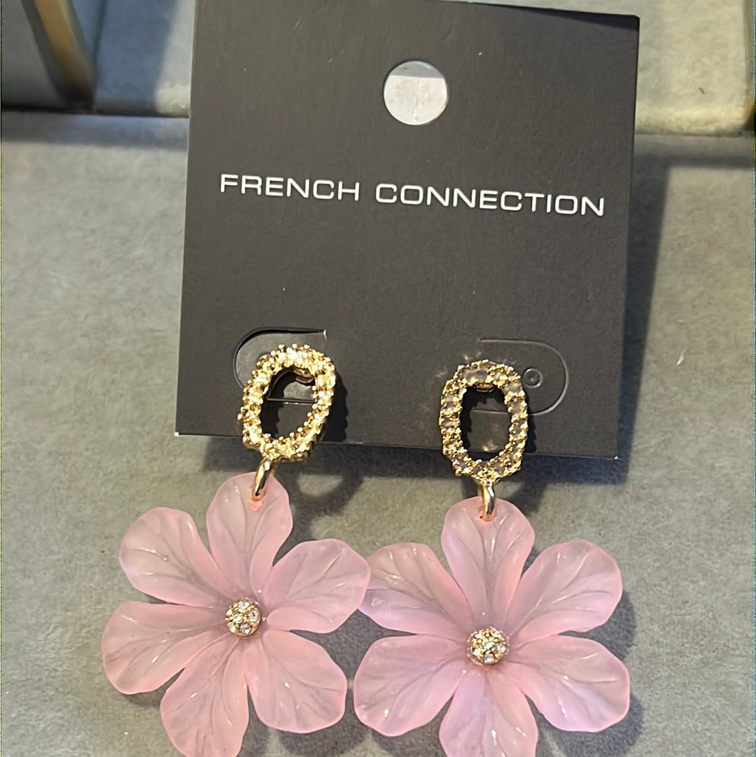 Brand New French Connection FCUK Large Pink Flower Earrings Dangle