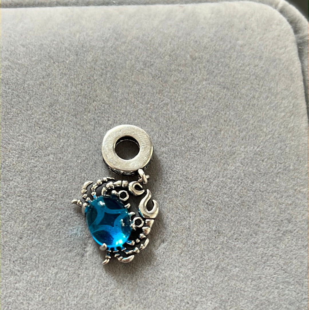 Sterling Silver Blue Stone Summer Crab Dangle Charm