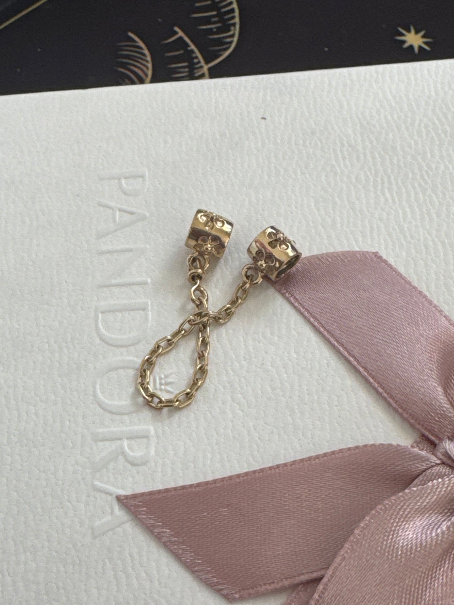 Genuine Pandora Solid 14ct Gold Flower Safety Chain HTF