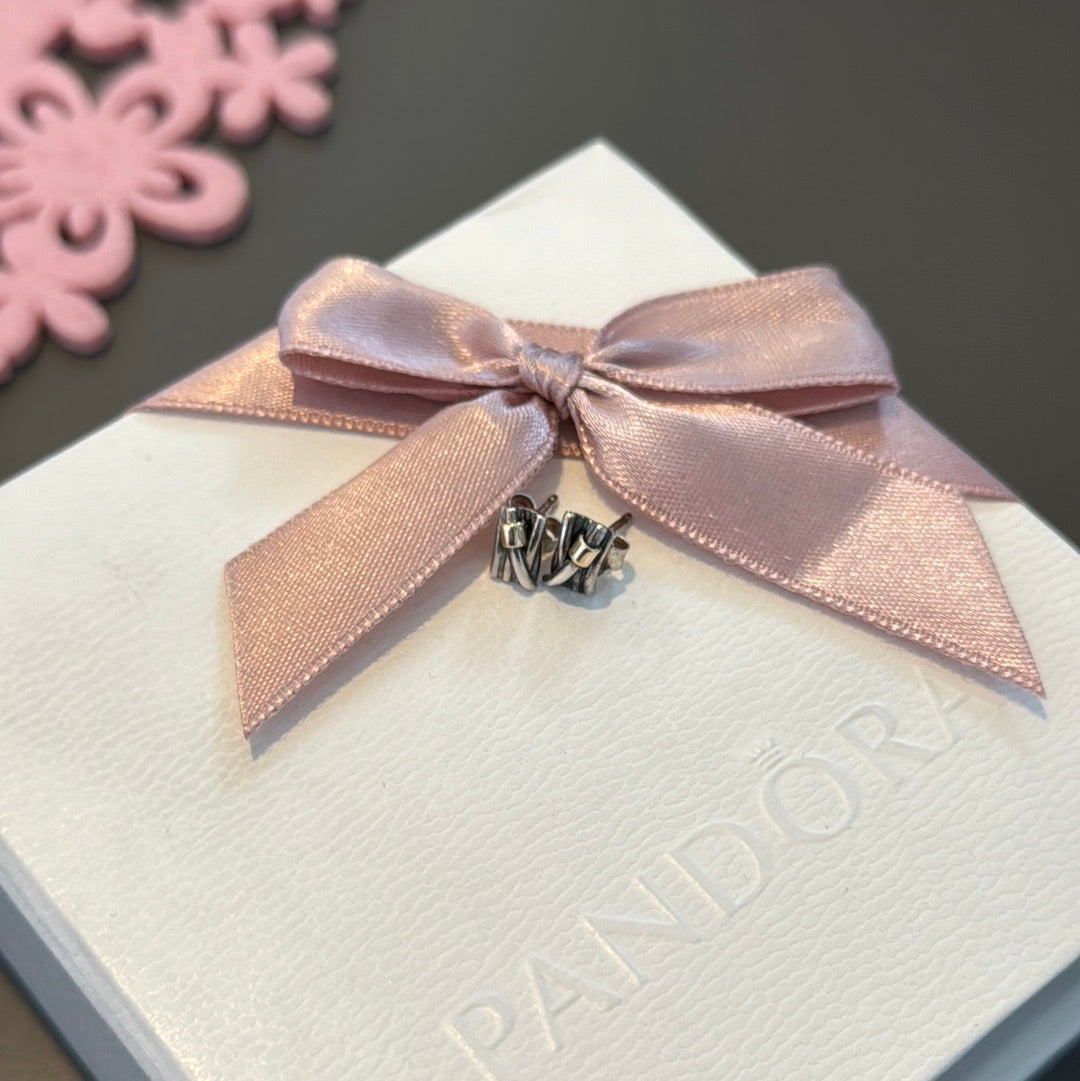 Genuine Pandora Two Tone Gold Rectangle Rope Earrings Rare