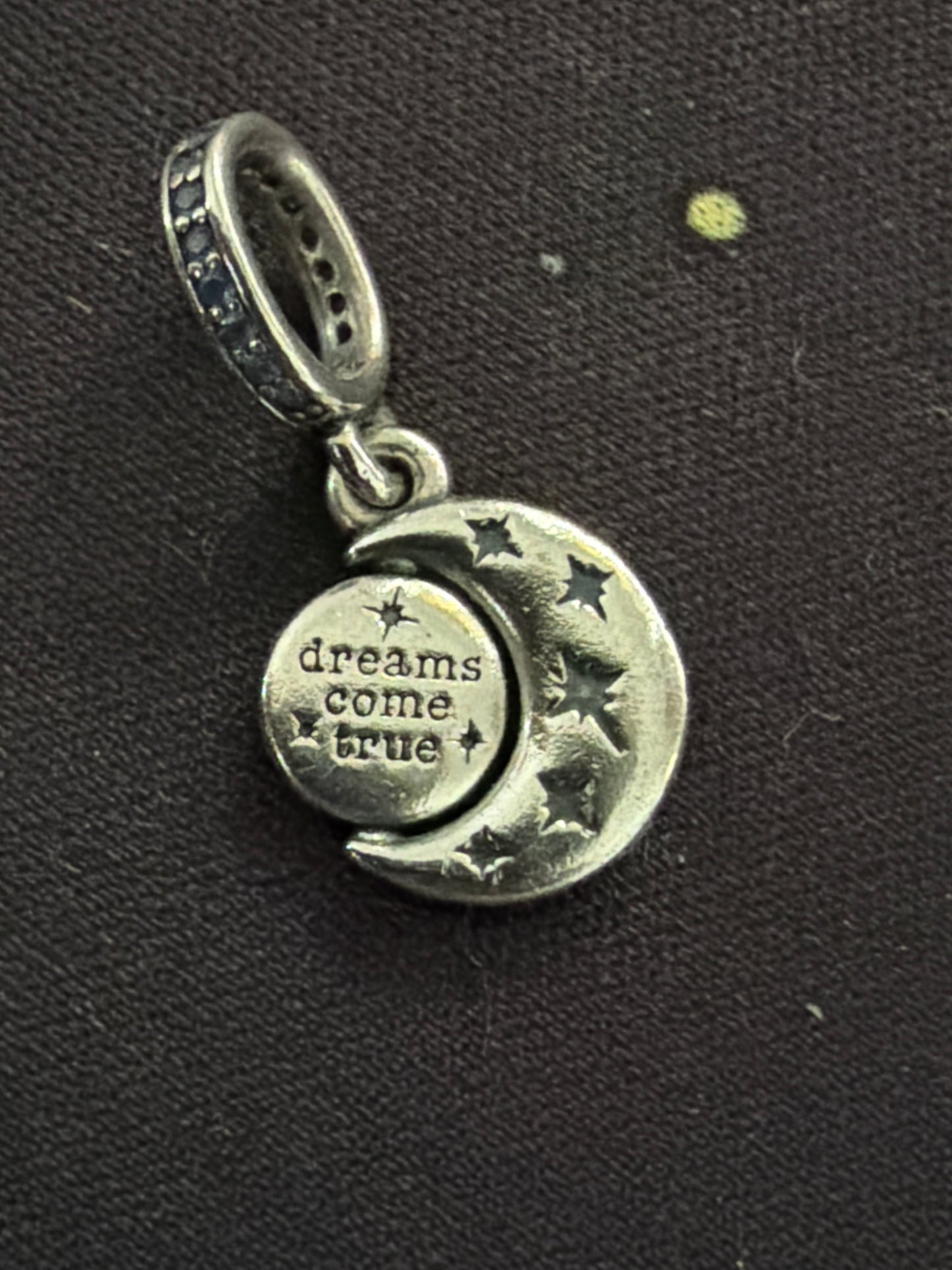 Genuine Pandora Blue Sparkling Moon Spinning Dangle Charm