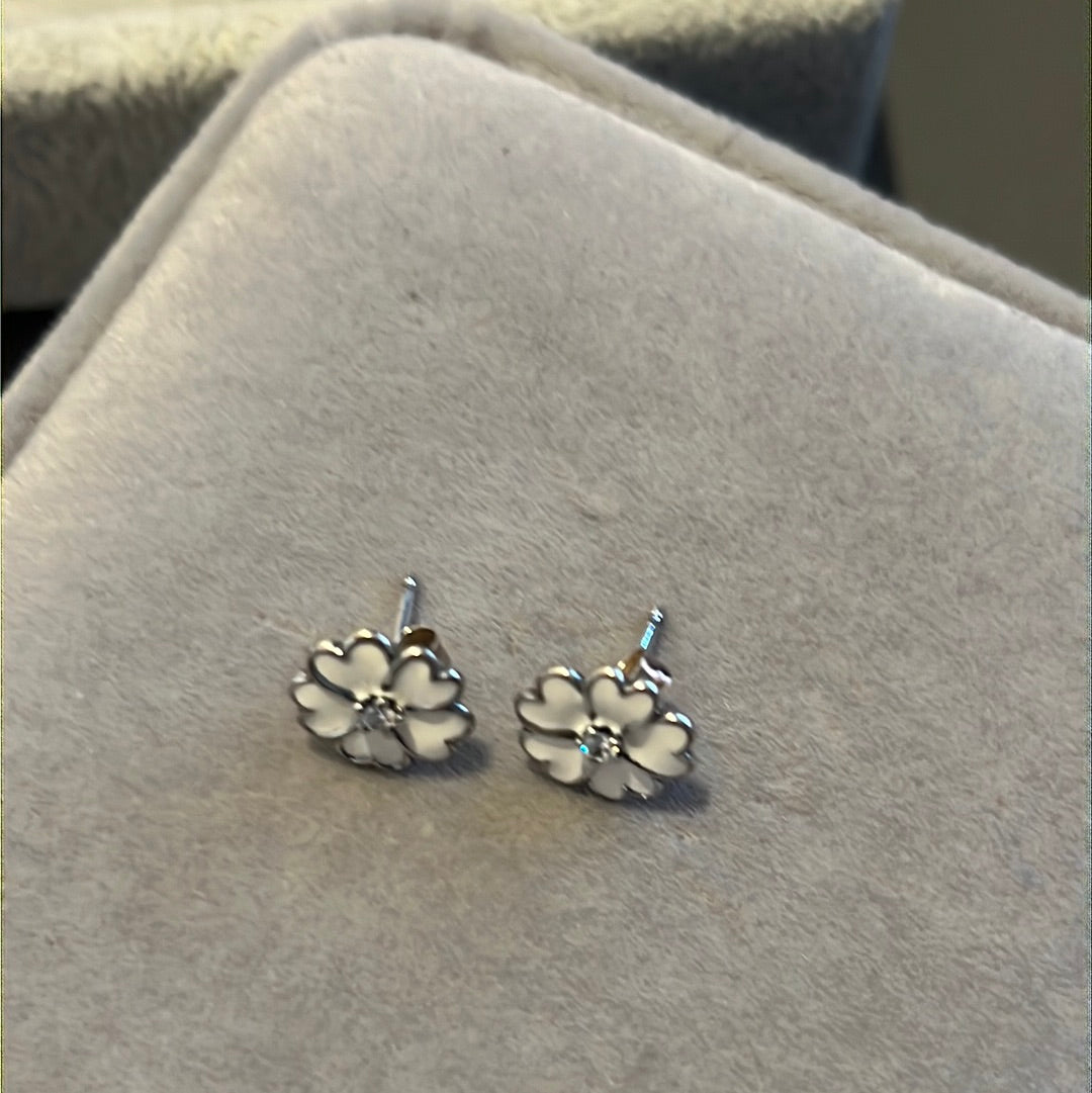Genuine Pandora White Enamel Daisy Earrings Studs