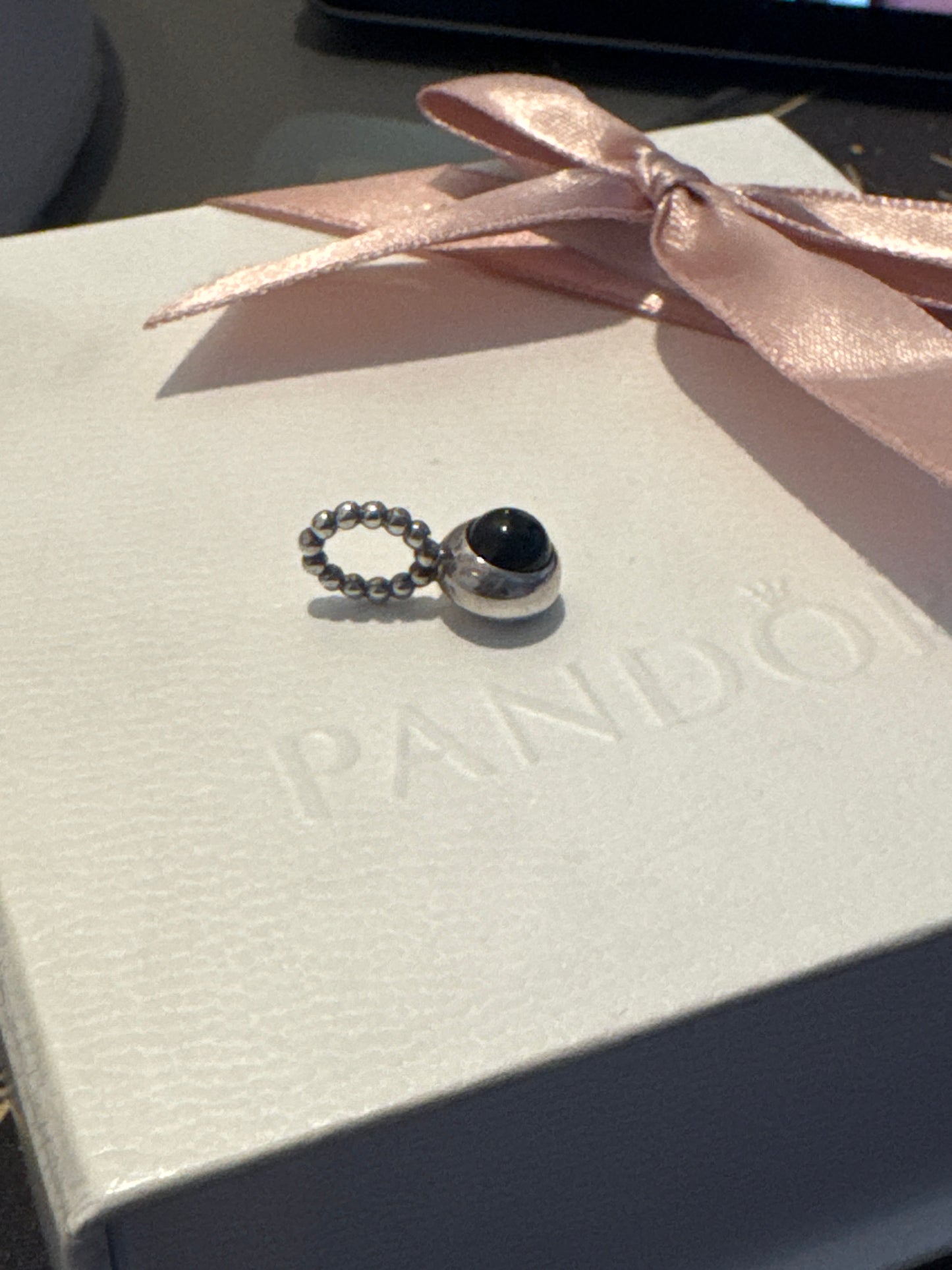 Genuine Pandora Black Onyx Cabochon Beaded Dangle Rare HTF Charm