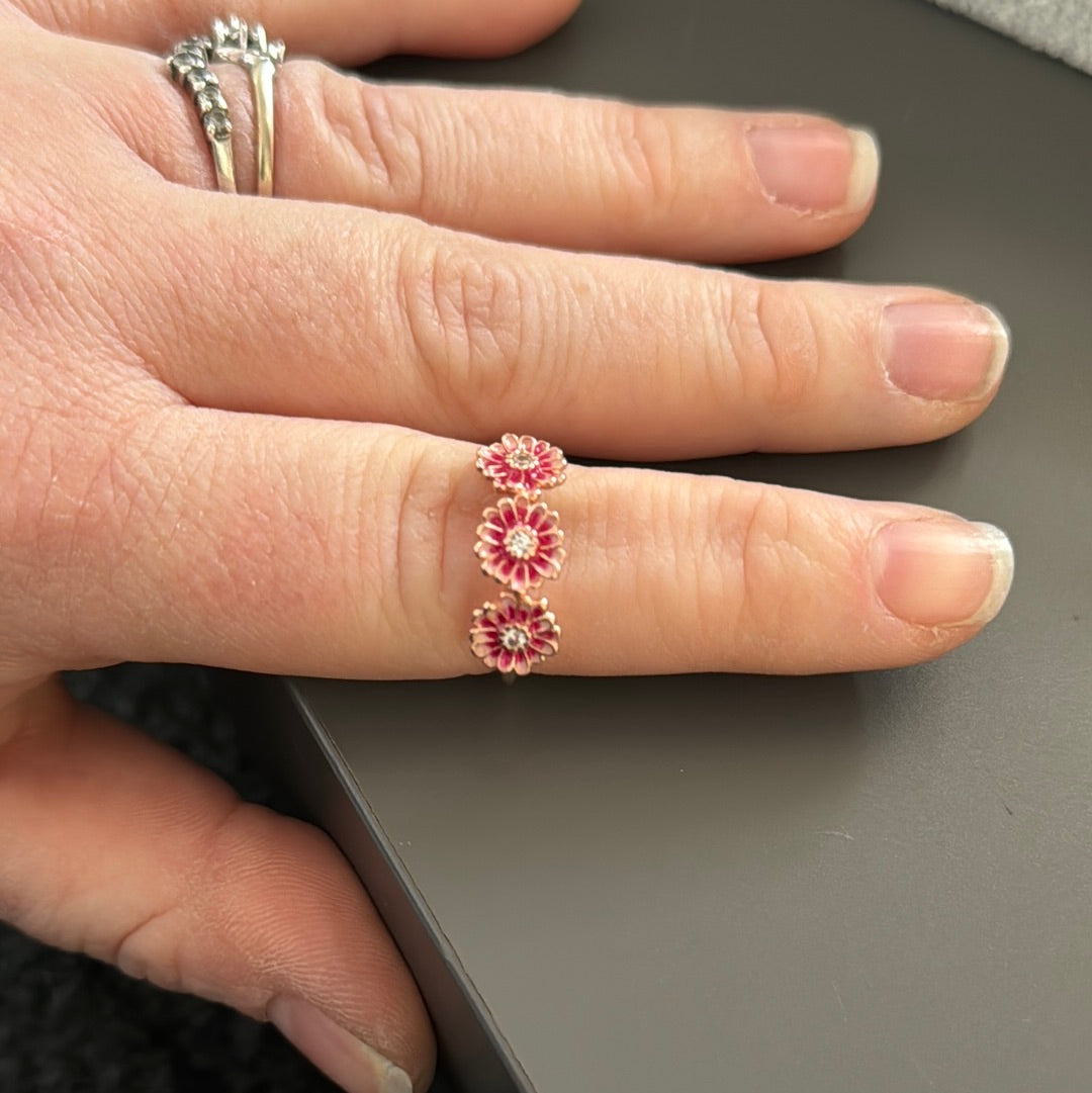 Genuine Pandora Rose Gold Pave Pink Trio Daisy Ring Size 56