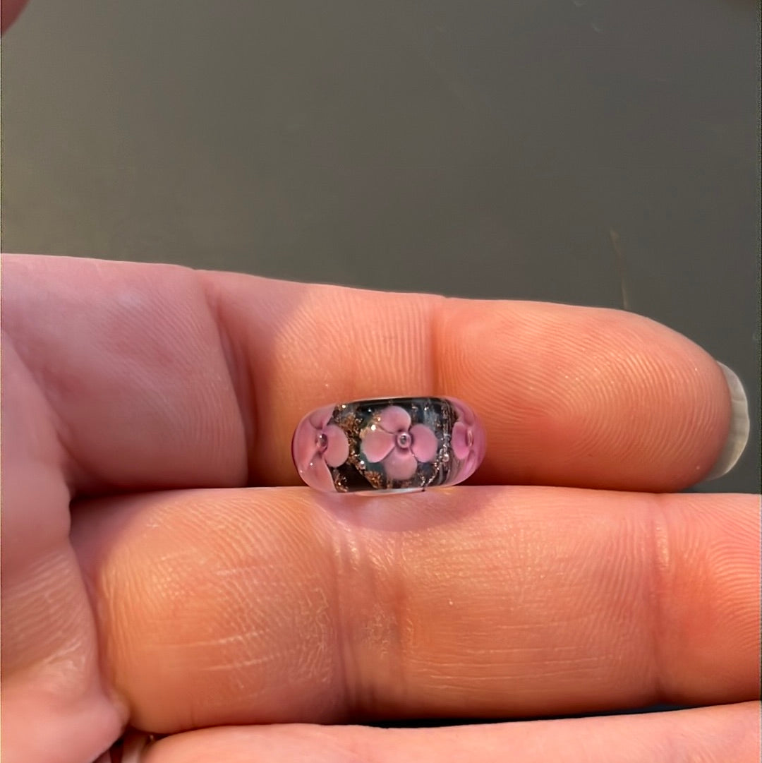 Genuine Trollbeads(?) Pink and Sparkle Gold Glitter Flower Murano Charm