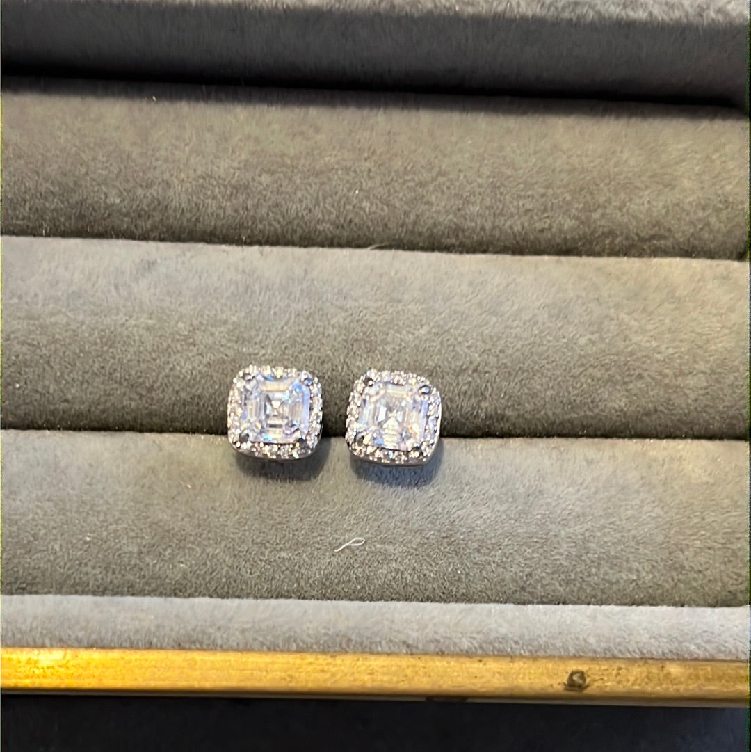 Brand New Sterling Silver Square CZ Pave Earrings