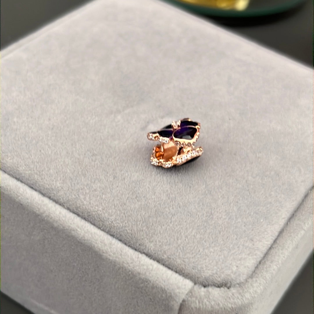 Genuine Pandora Rose Gold Pave Purple Pansy Flower Charm