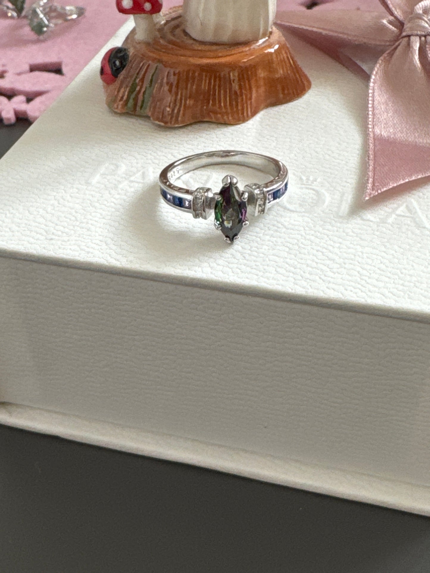 Sterling Silver Colourful Stone Pave CZ Ring Size 56