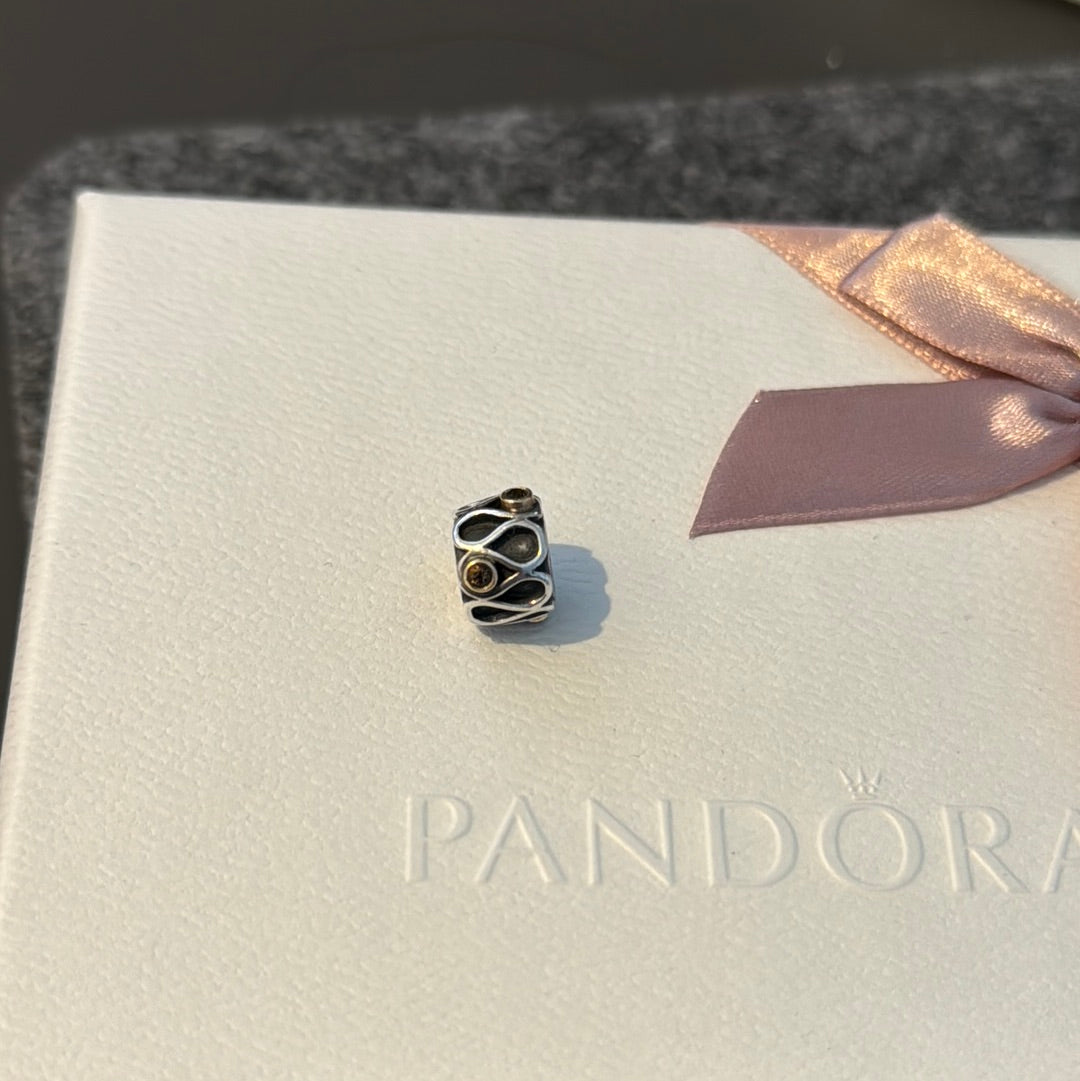 Genuine Pandora Two Tone RARE Smoky Brown Stone Infinity Charm