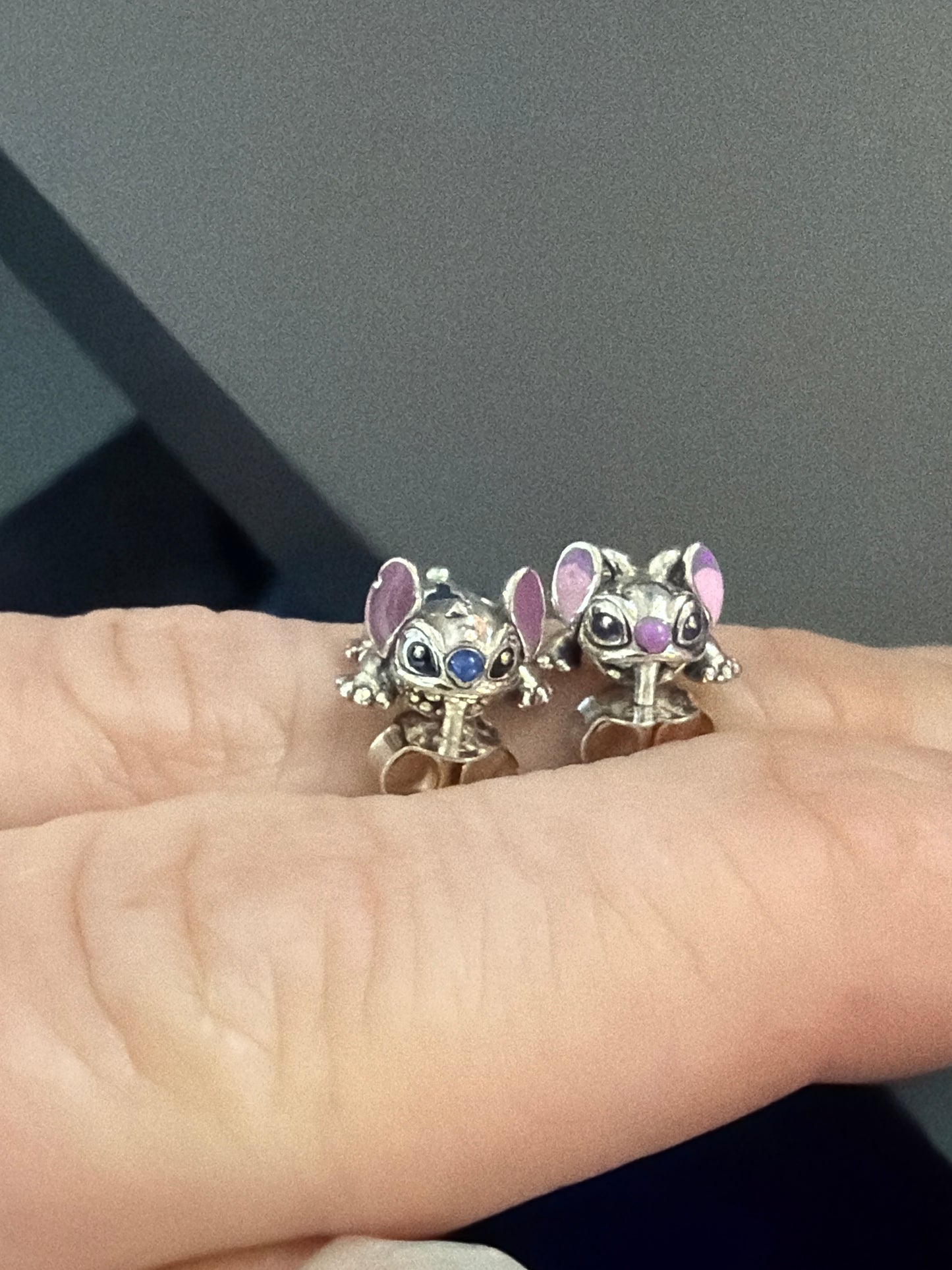 Genuine Pandora Disney Stitch Enamel Earrings Pink & Blue Ohana