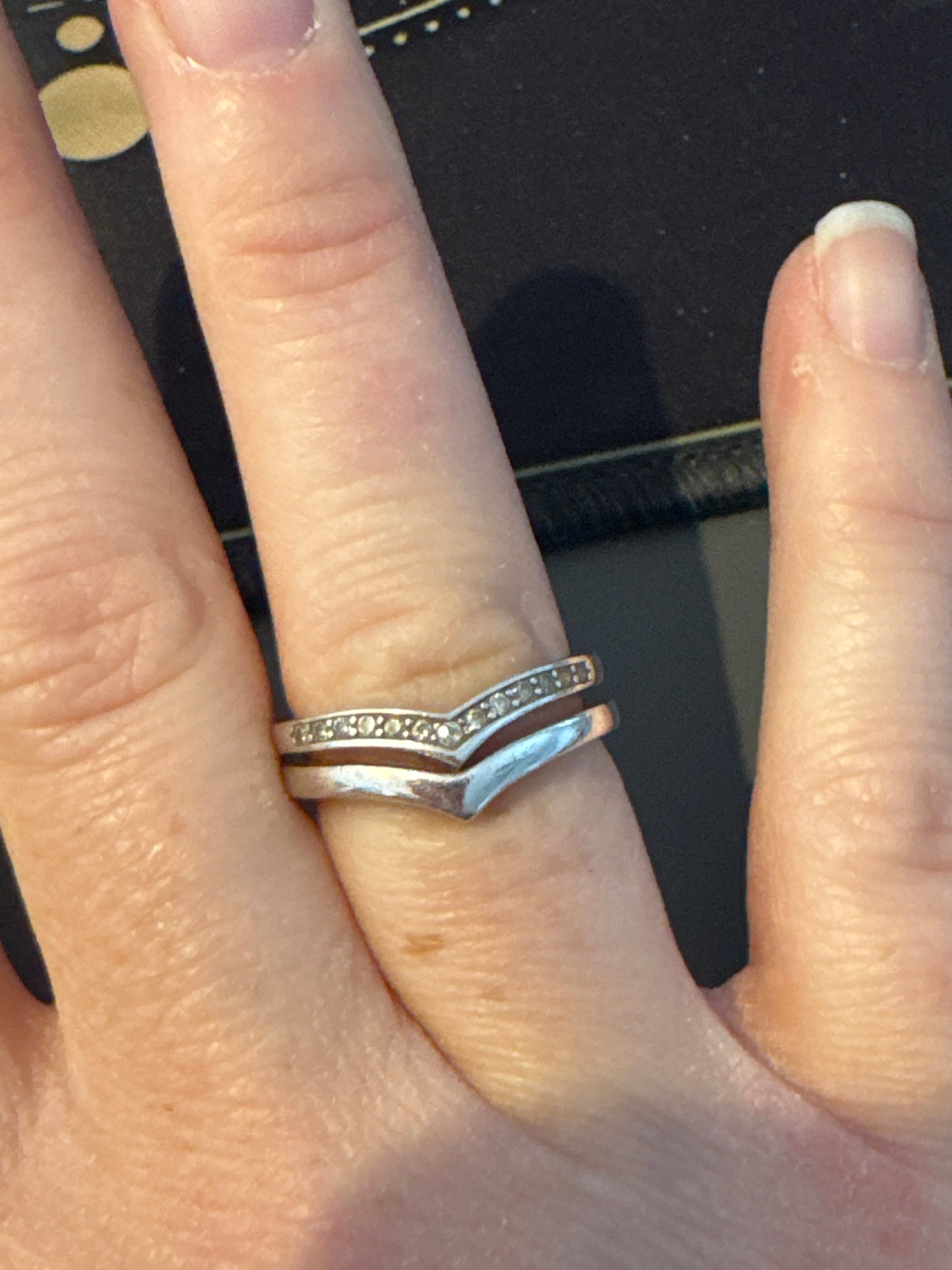 Sterling Silver CZ Wishbone Pair of Rings 54