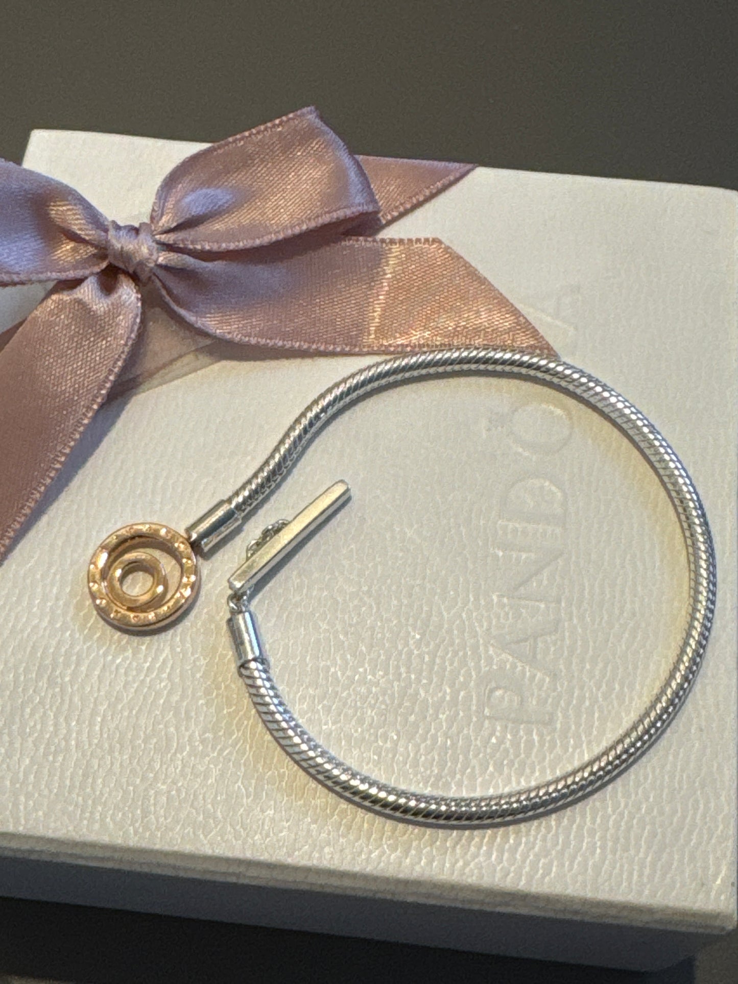 Genuine Pandora Rose Gold & Silver Snake Chain Moments New Style Smooth Chain T-Clasp Style 19cm