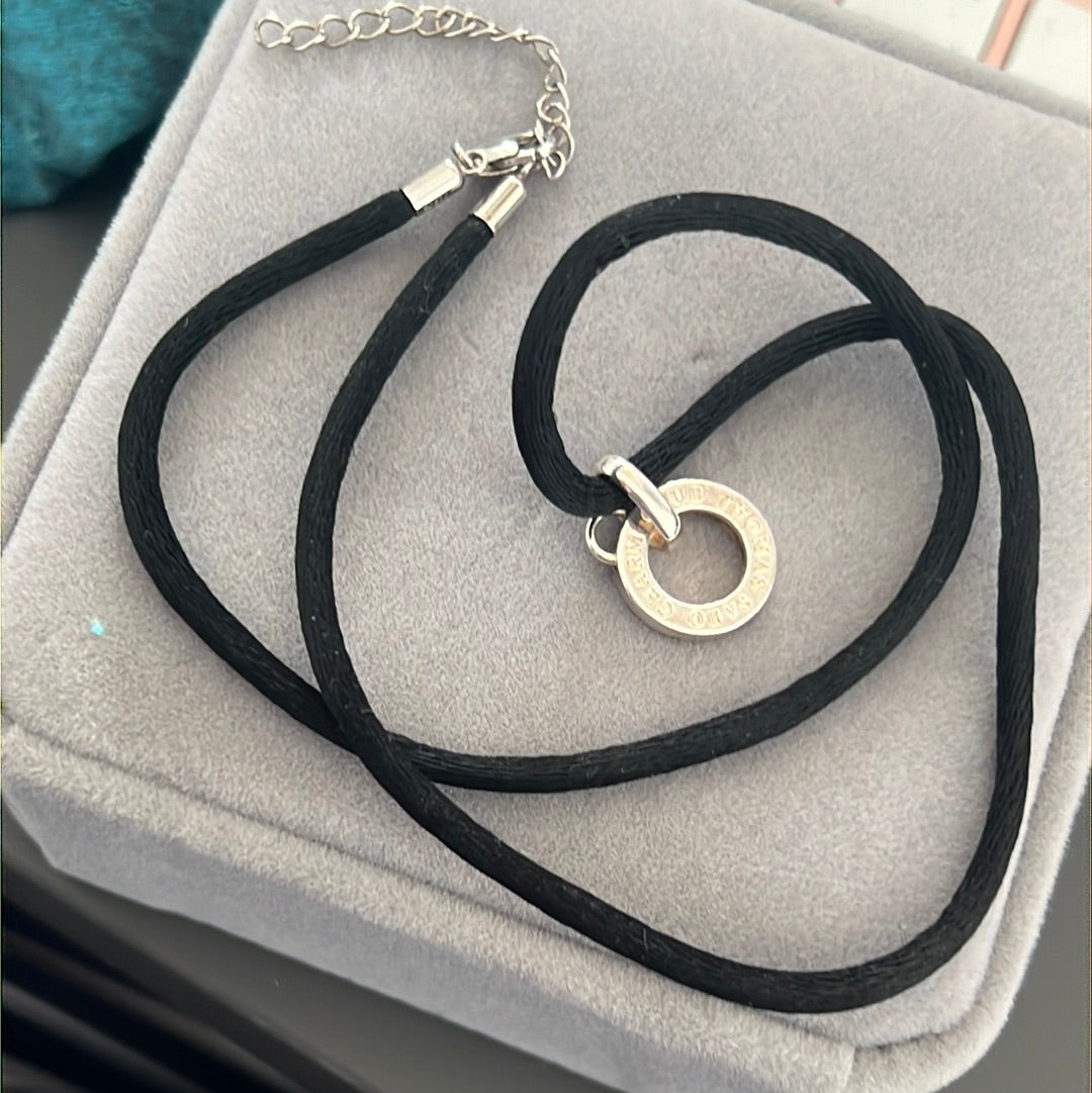 Genuine Thomas Sabo Sterling Silver Charm Hoop & Black String Necklace