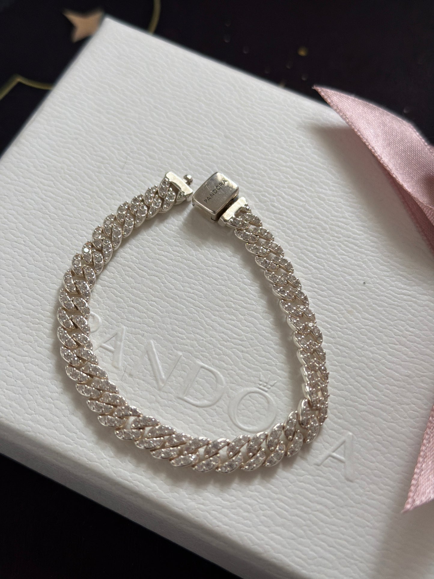 Genuine Pandora Pave Cuban Chain Bracelet 16cm