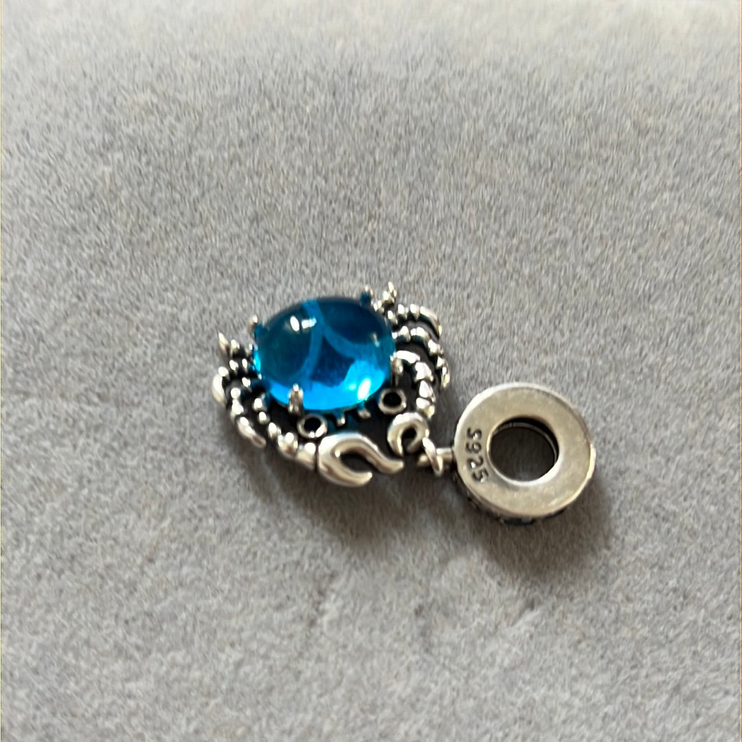Sterling Silver Blue Stone Summer Crab Dangle Charm
