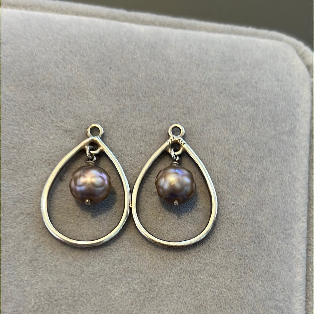 Genuine Pandora Silver Dangle Earring Charms Purple Faceted Pearl (Compose)