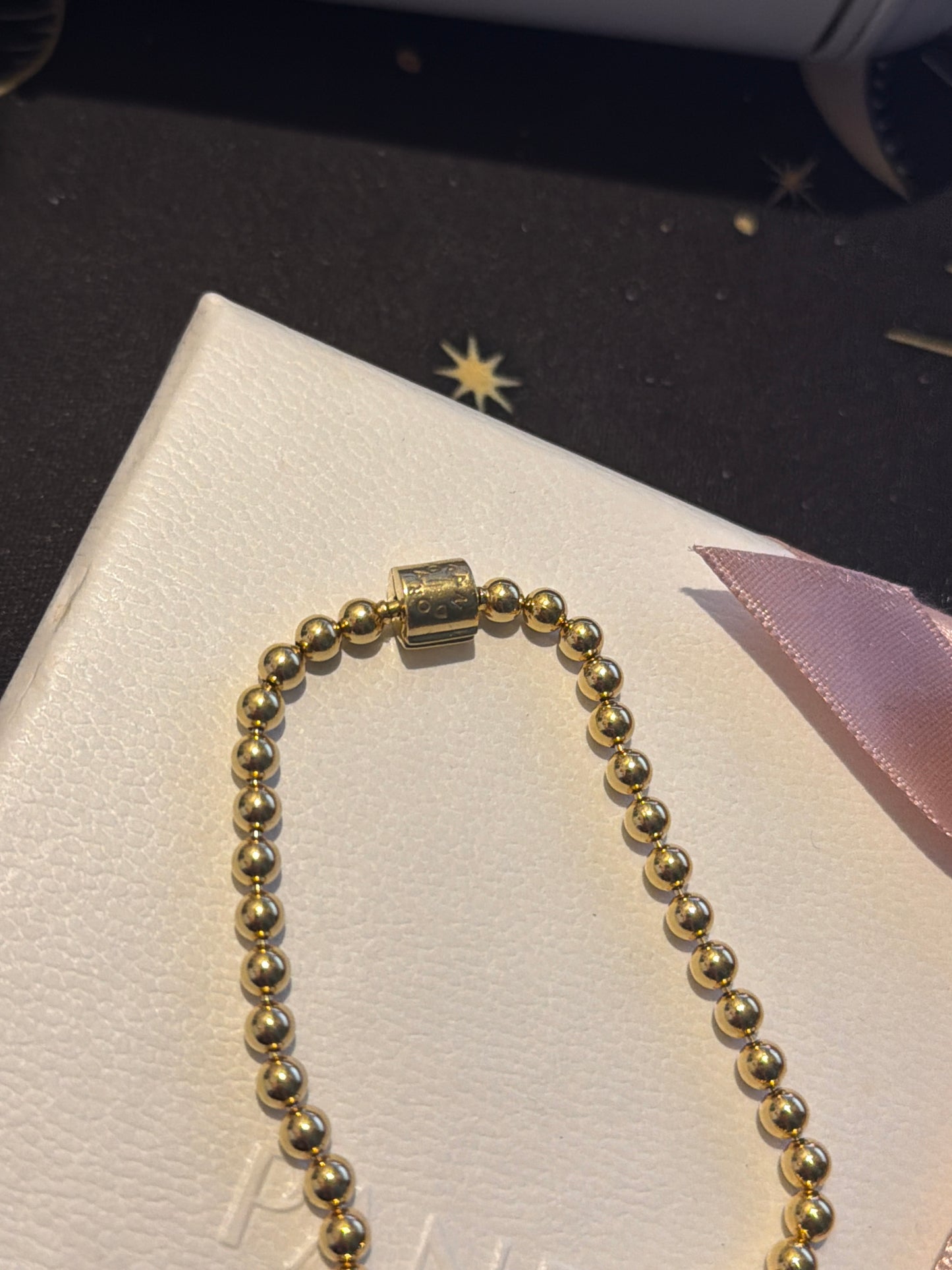 Genuine Pandora Shine Gold Beaded Pave Bracelet 19cm