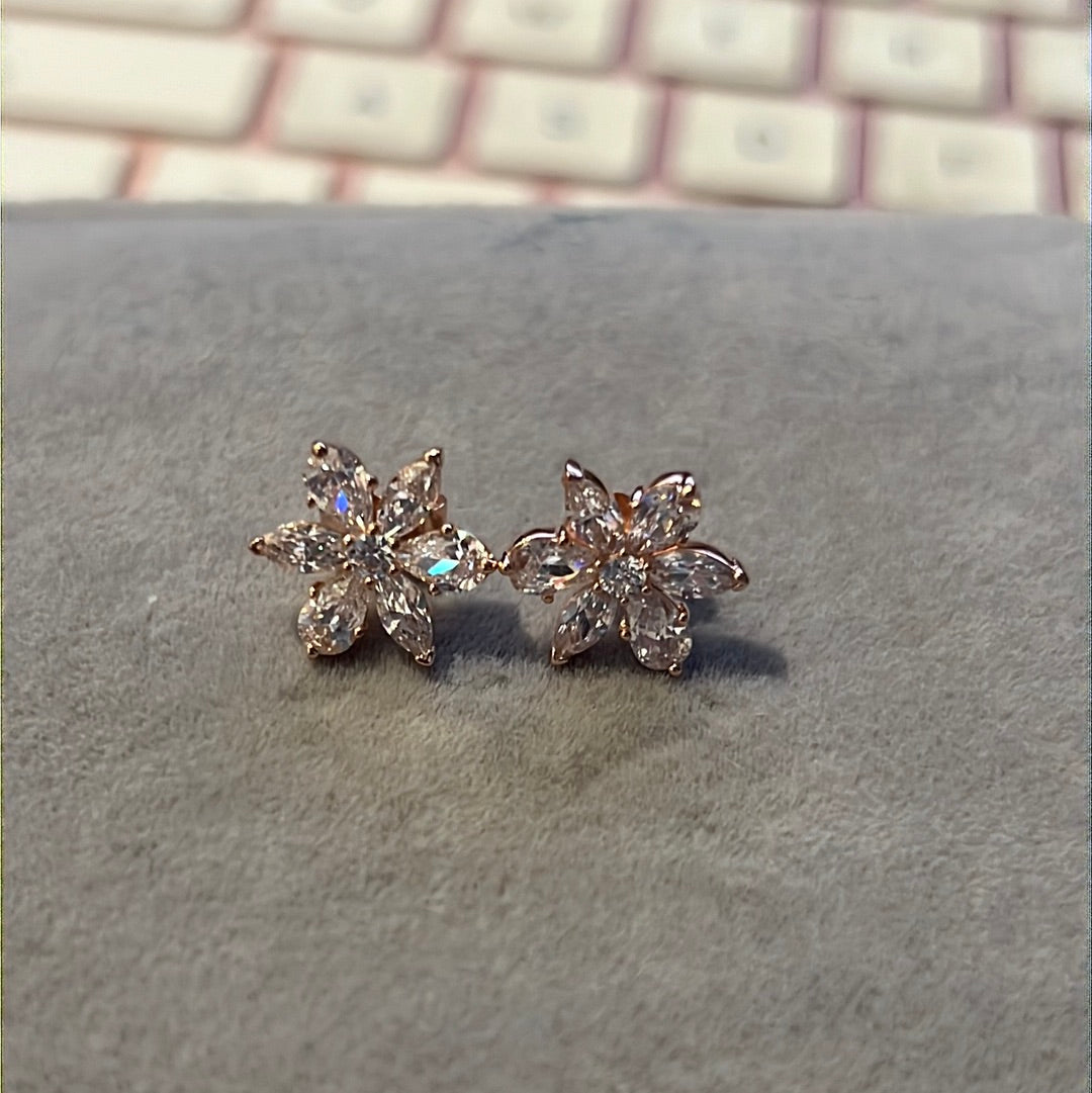 Genuine Pandora Rose Gold Pave Flower Herbarium Stud Earrings