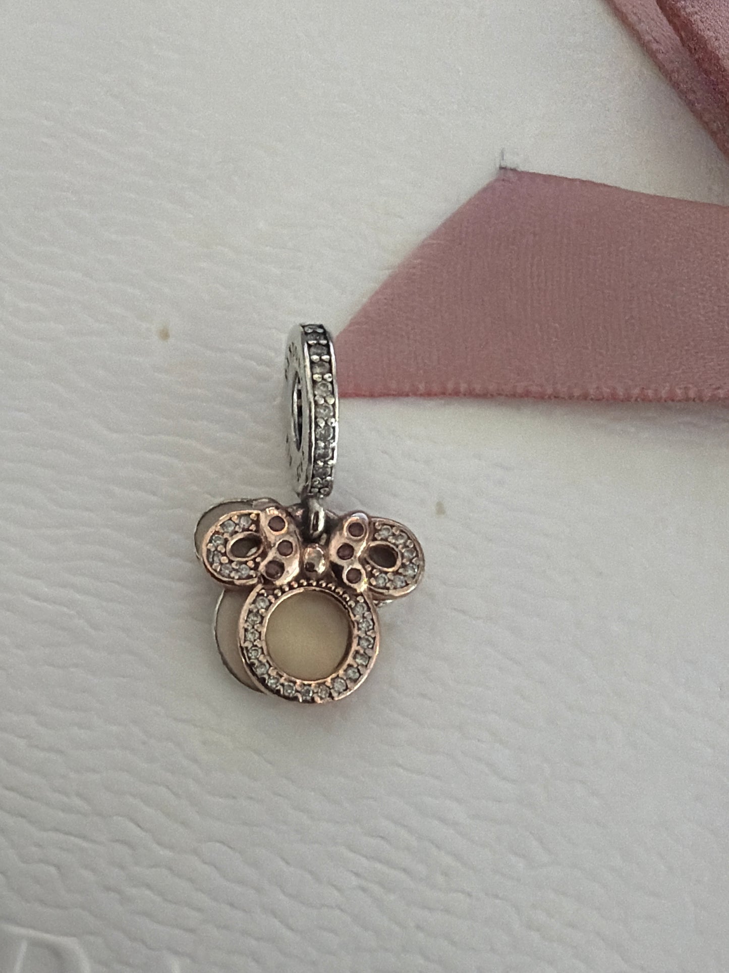 Genuine Pandora Disney Pave Minnie Mouse Mum Rose Gold Enamel Dangle Charm