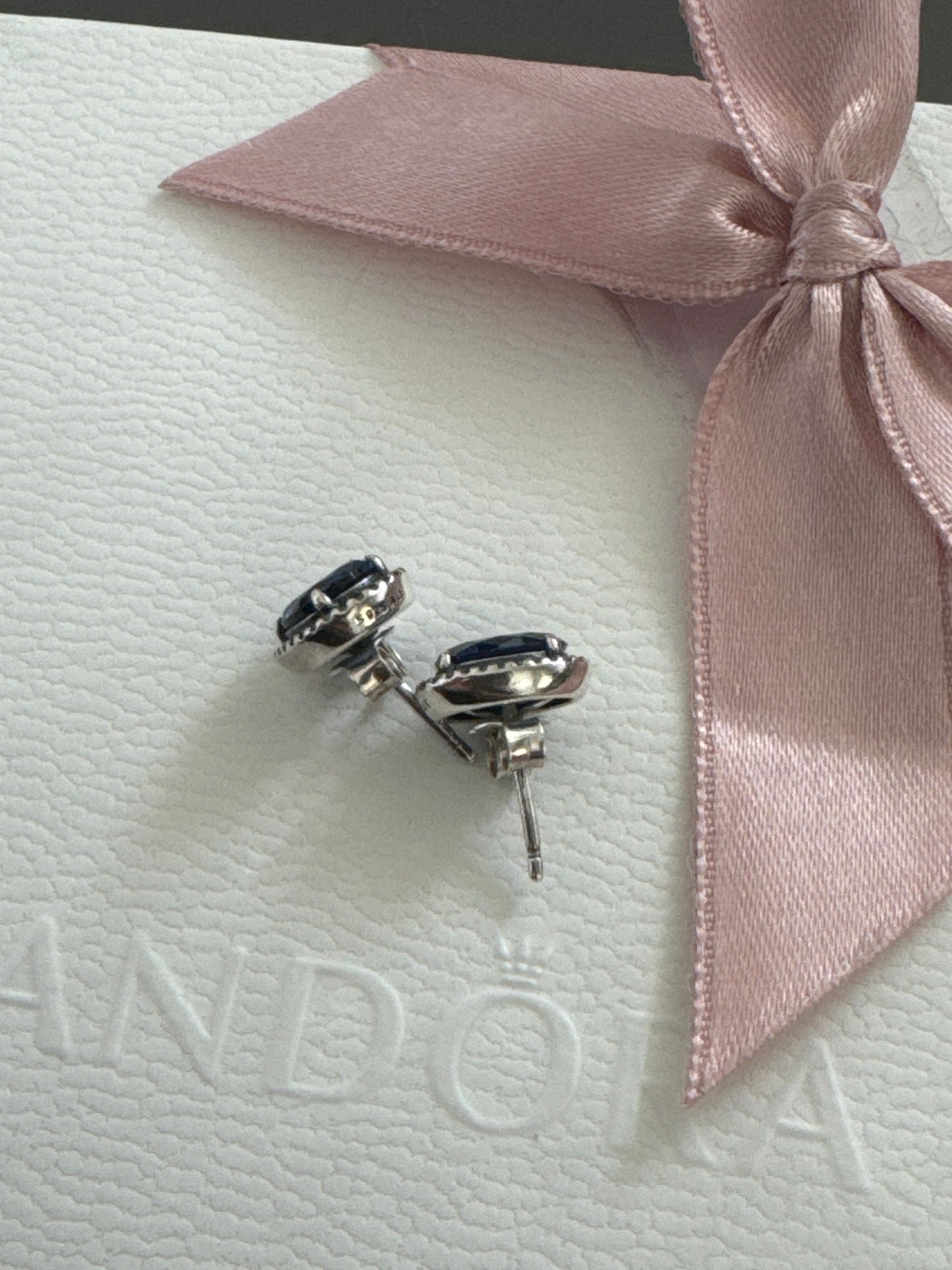 Genuine Pandora Pave Blue Sparkling Halo Earrings Stud