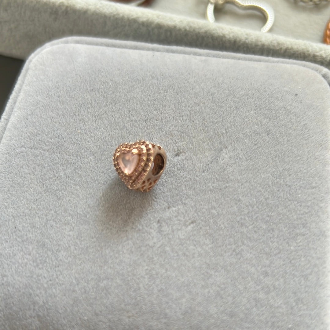 Genuine Pandora Rose Gold Raised Pave Heart Charm