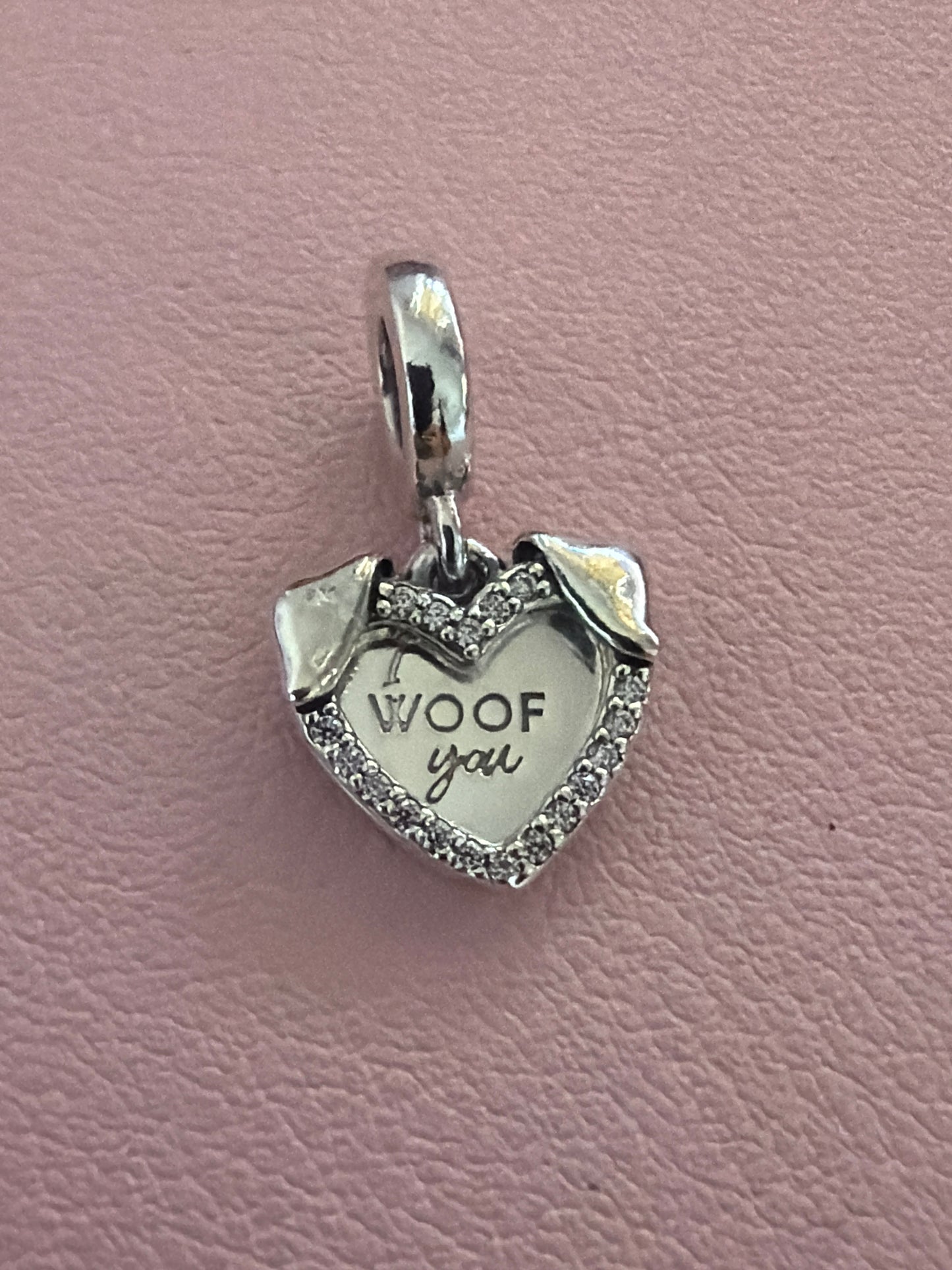 Genuine Pandora Clear Pave Heart 'I Woof You' Sparkle Paw Print Dangle Charm