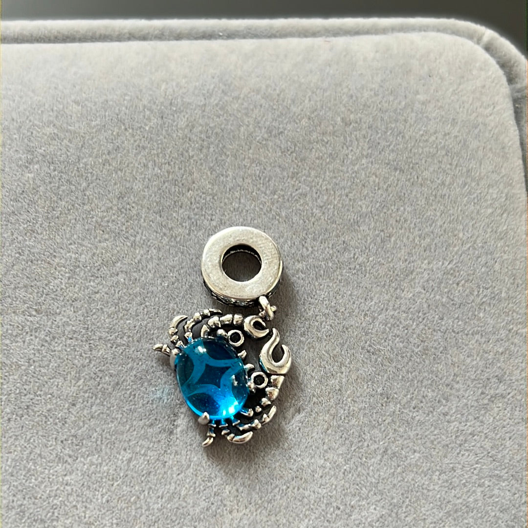 Sterling Silver Blue Stone Summer Crab Dangle Charm