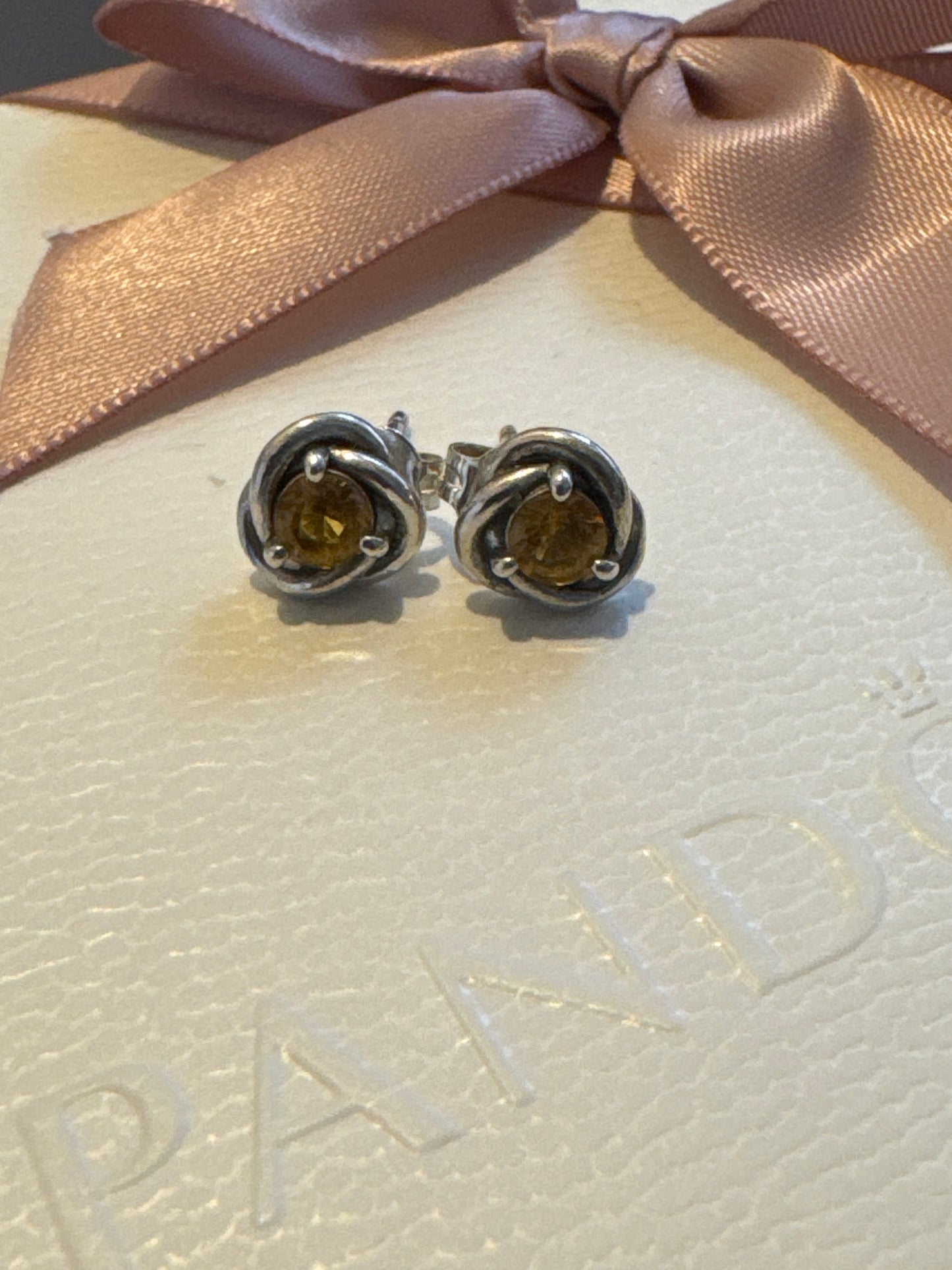 Genuine Pandora Orange Yellow Eternity Birthstone Earrings