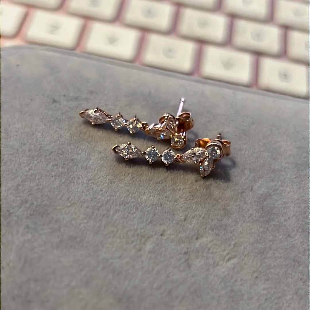Genuine Pandora Rose Gold Pave Flower Herbarium CZ Dangle Earrings