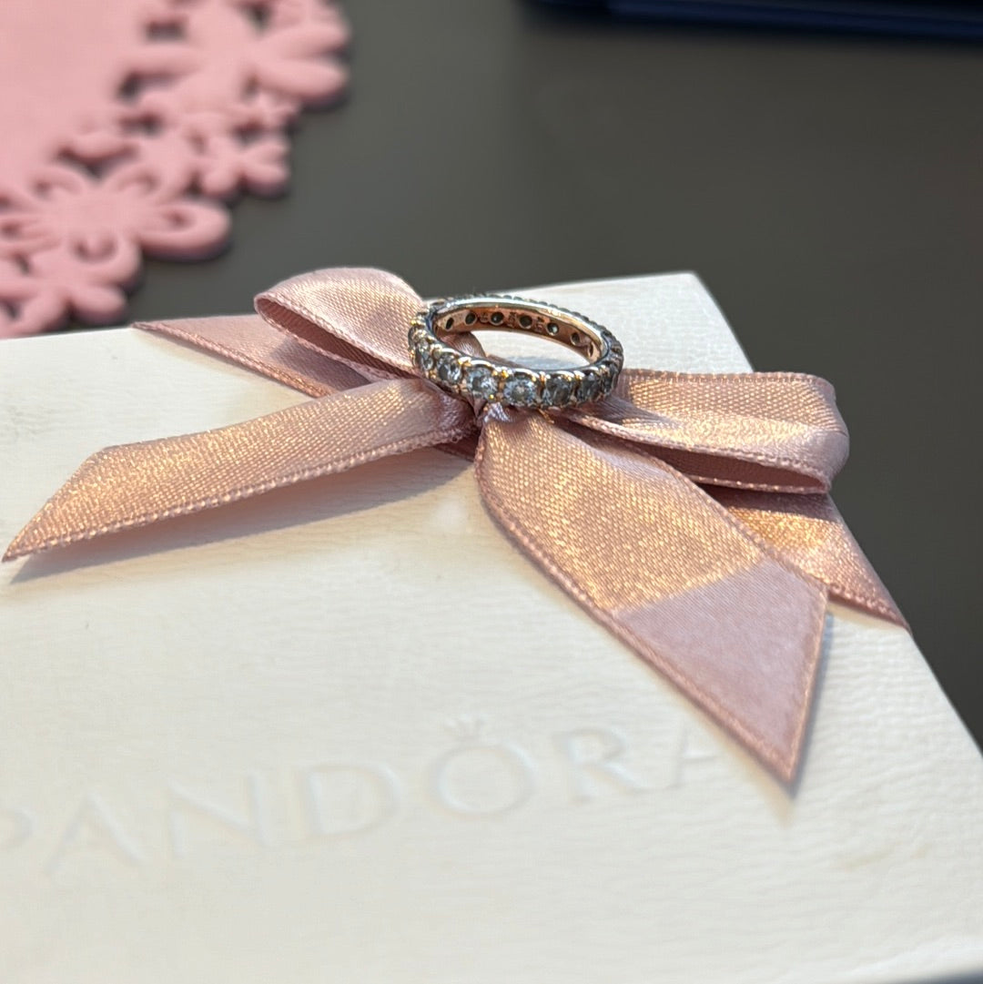 Genuine Pandora Rose Gold Square CZ Pave Ring Size 54