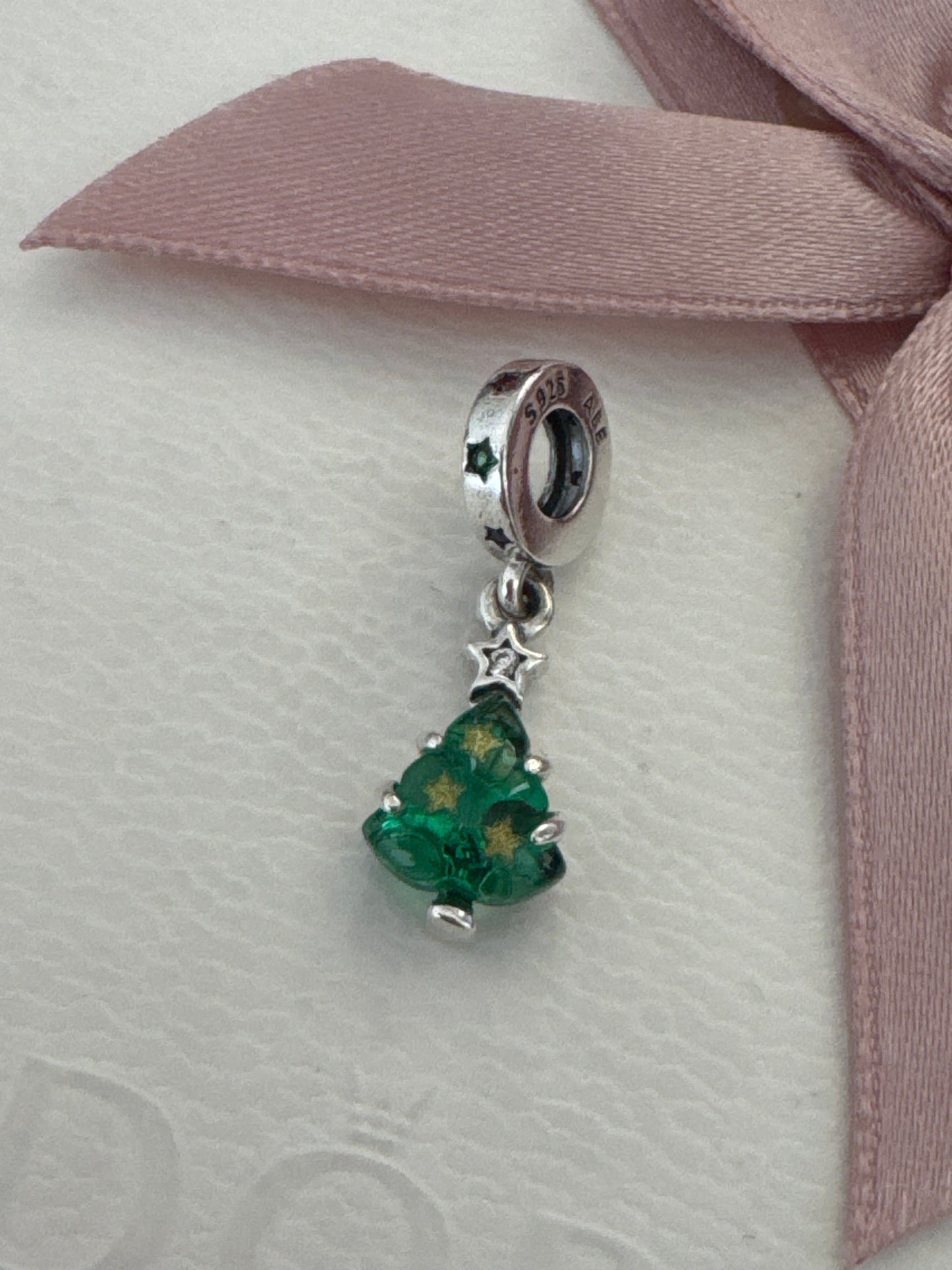 Genuine Pandora Green Murano Christmas Tree Dangle Charm