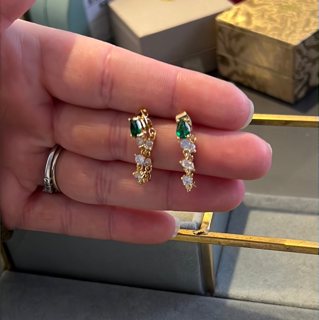 Brand New 14kt Gold Plated Green & Clear Stone Earrings Cuff
