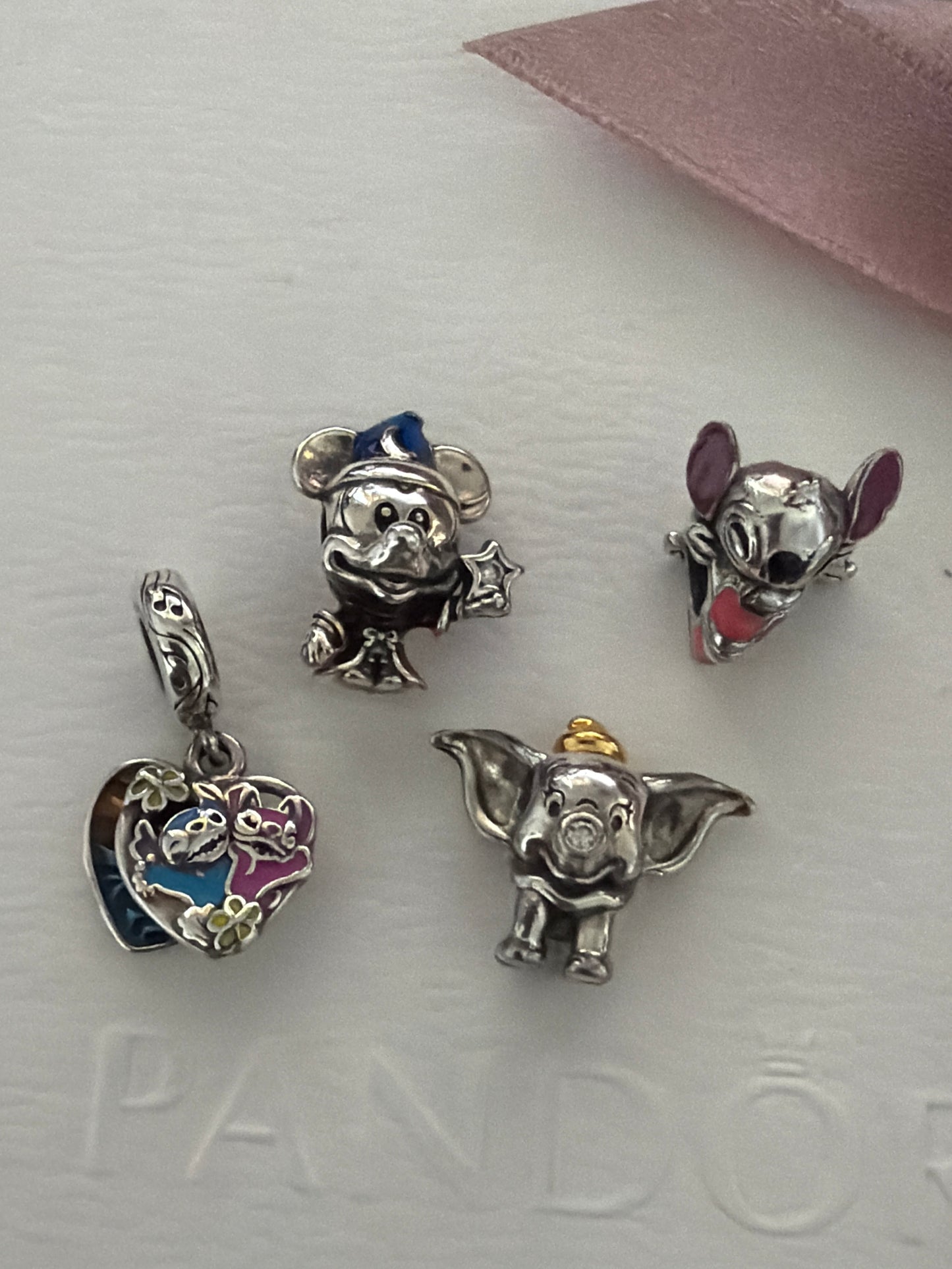 4 x Sterling Silver Disney Charms Stitch Enamel Charms