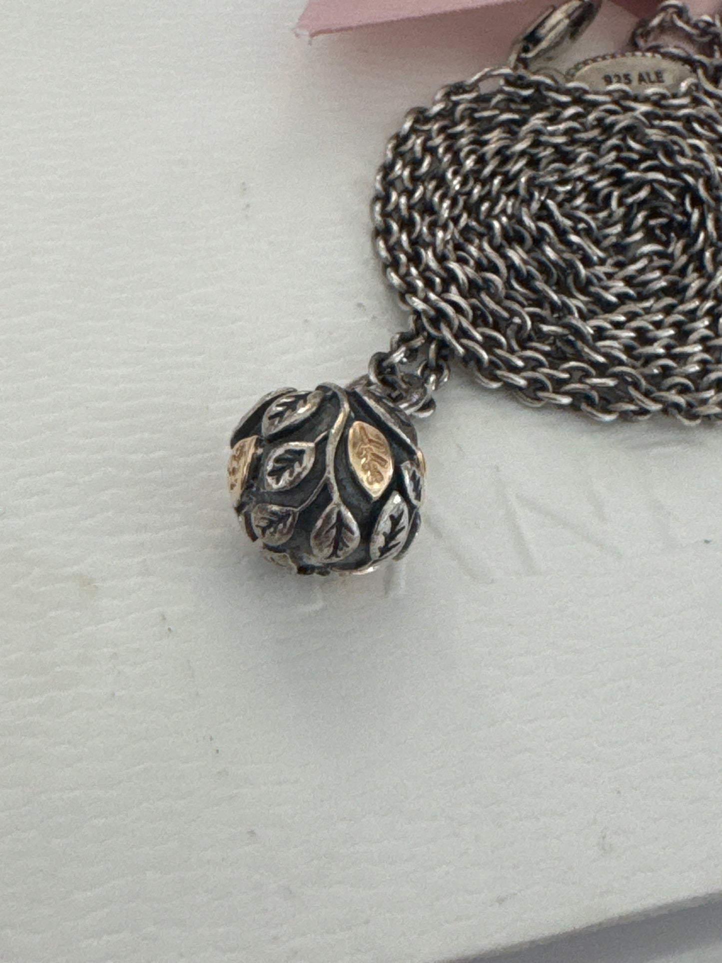 Genuine Pandora Rare HTF Two Tone Tree of Life Large Leaf Necklace